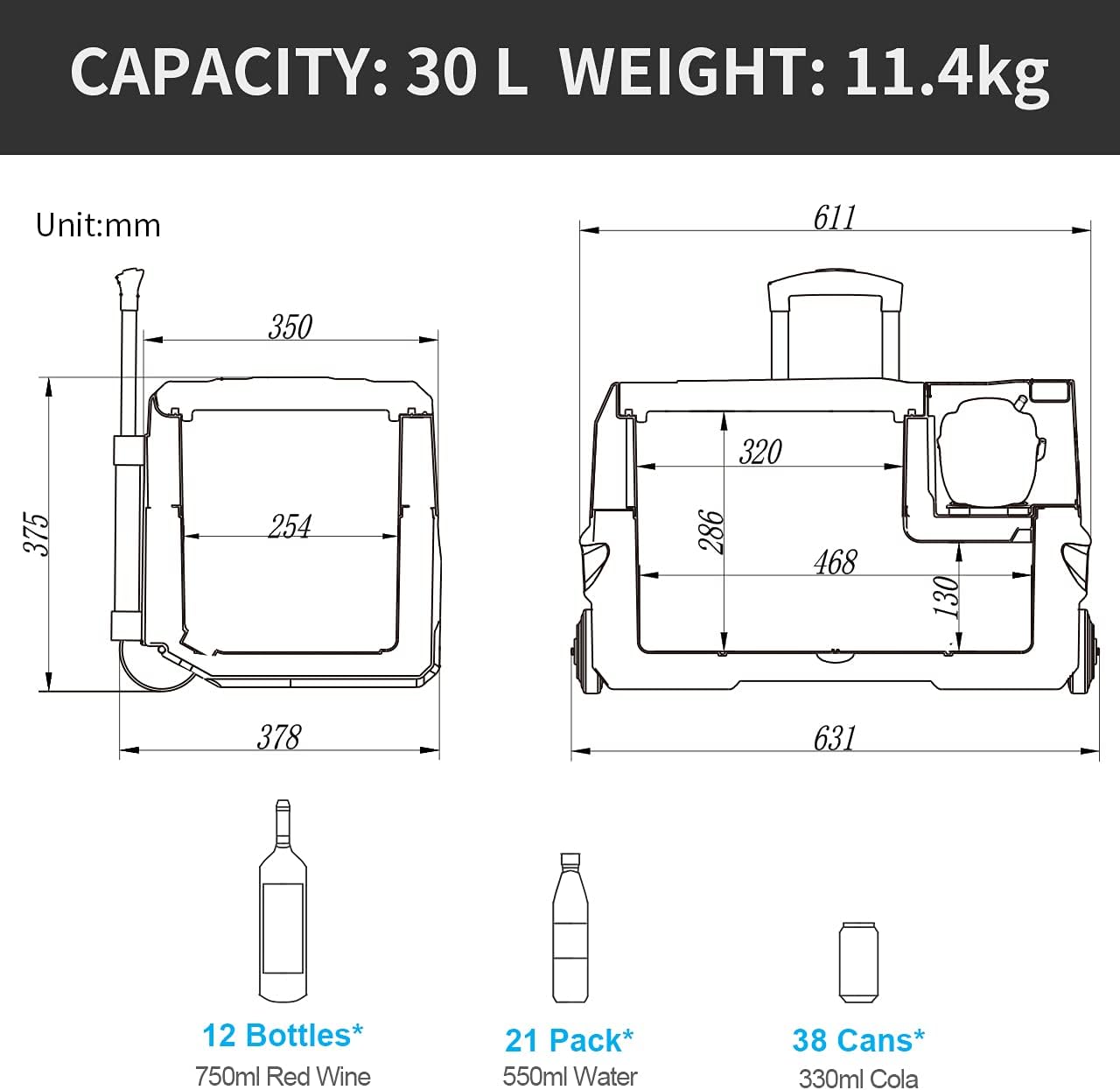 Alpicool CF55 55 Liter Kühlbox 12V tragbarer Mini-Kühlschrank elektrische Gefrierbox klein Gefrierschrank für Auto Camping, LKW, Boot und Steckdose mit USB-Anschluss, -20℃ bis 20℃