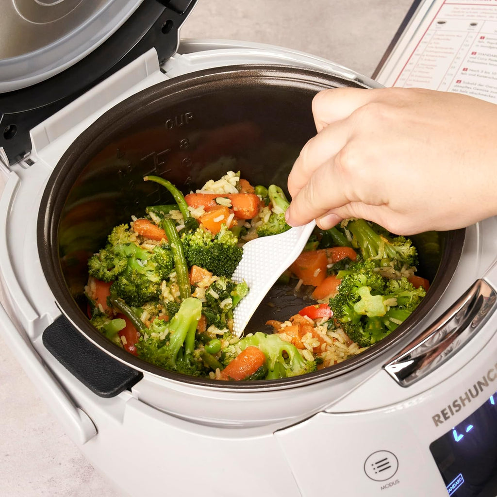 REISHUNGER Digitaler Reiskocher & Dampfgarer Schwarz | 1,5 L bis 8 Personen | Warmhaltefunktion, Timer & Premium Innentopf | Multikocher, 12 Programme, 7-Phasen-Technologie