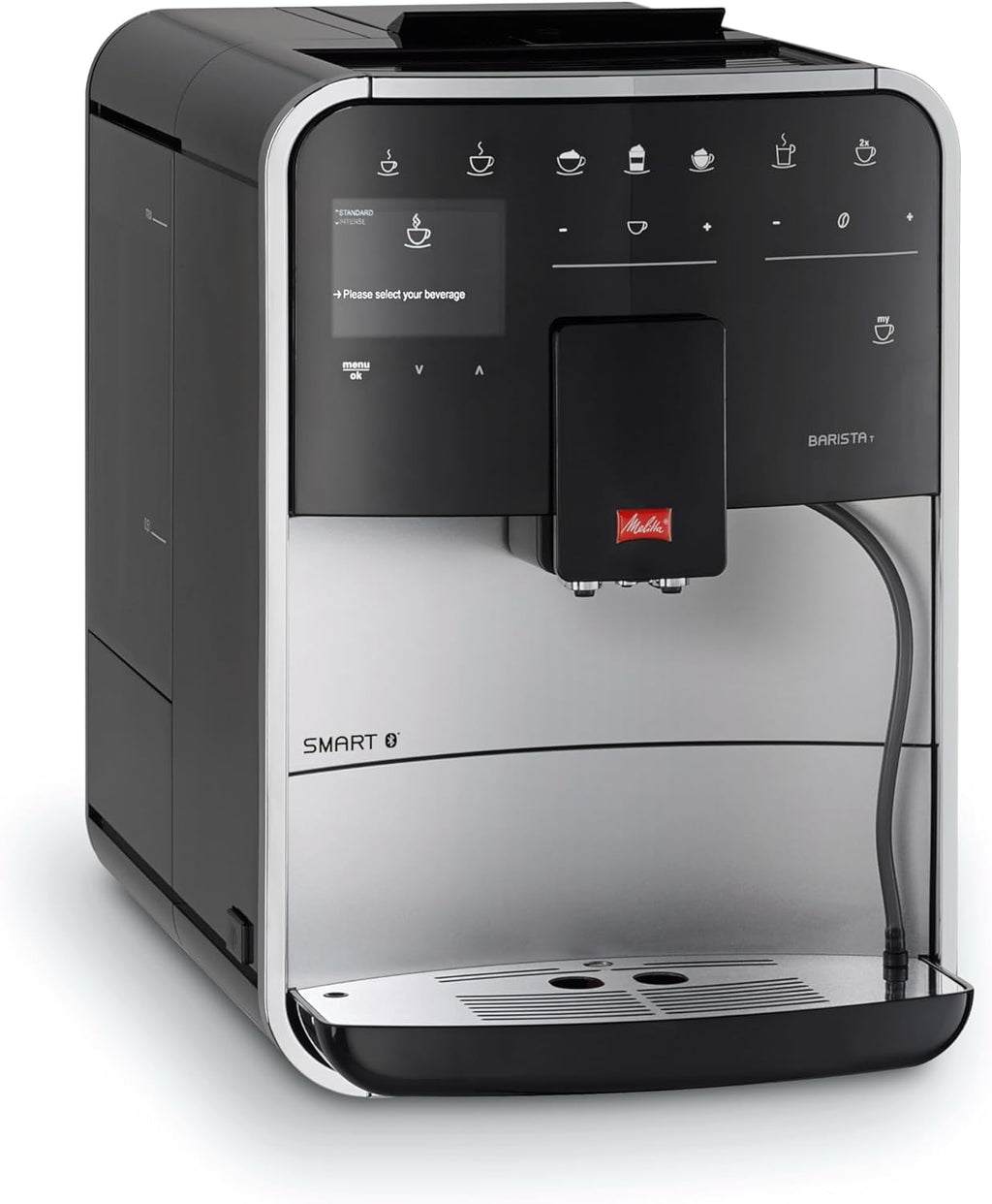 Melitta Barista T Smart - Kaffeevollautomat mit Milchsystem, Kaffeemaschine mit Mahlwerk, für z. B. Cappuccino oder Espresso, App Steuerung möglich, schwarz/silber
