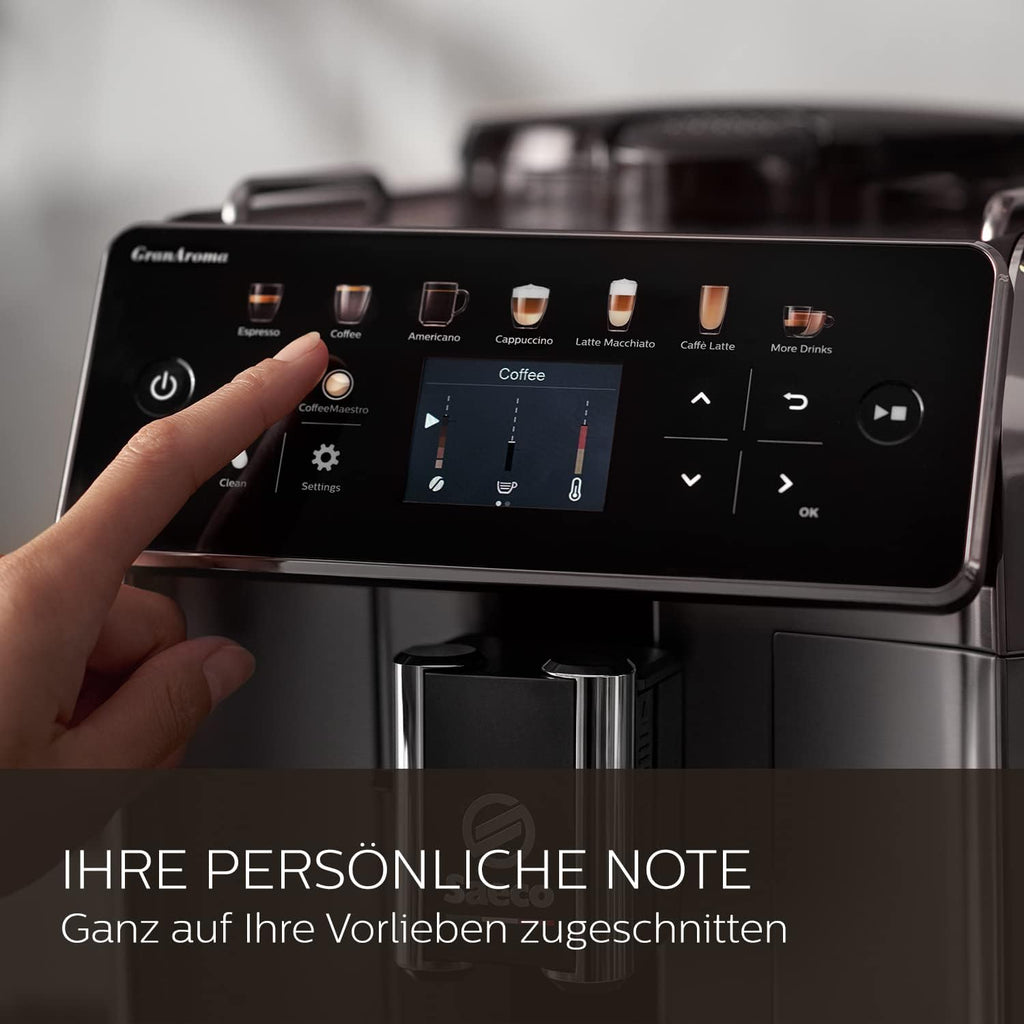 Saeco GranAroma Fully Automatic Espresso Machine, 16 Beverages, 6 User Profiles, Colored TFT Display, Metal Front, SM6585/00