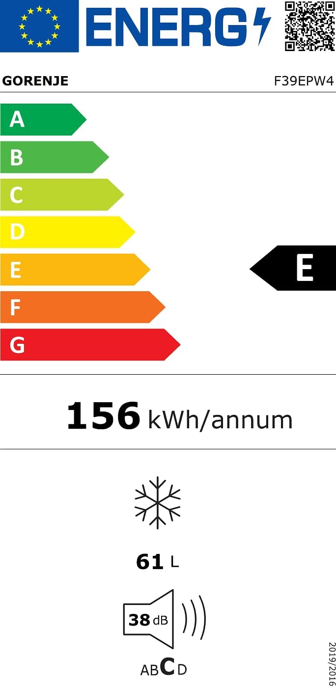 Gorenje F39EPW4 Tischgefrierschrank/Freistehend/Energieeffizienzklasse E / 61 Liter Gesamtvolumen/Türanschlag wechselbar/ 38dB (C) Geräuschpegel/H x B x T: 84,2 x 47,5 x 44,8