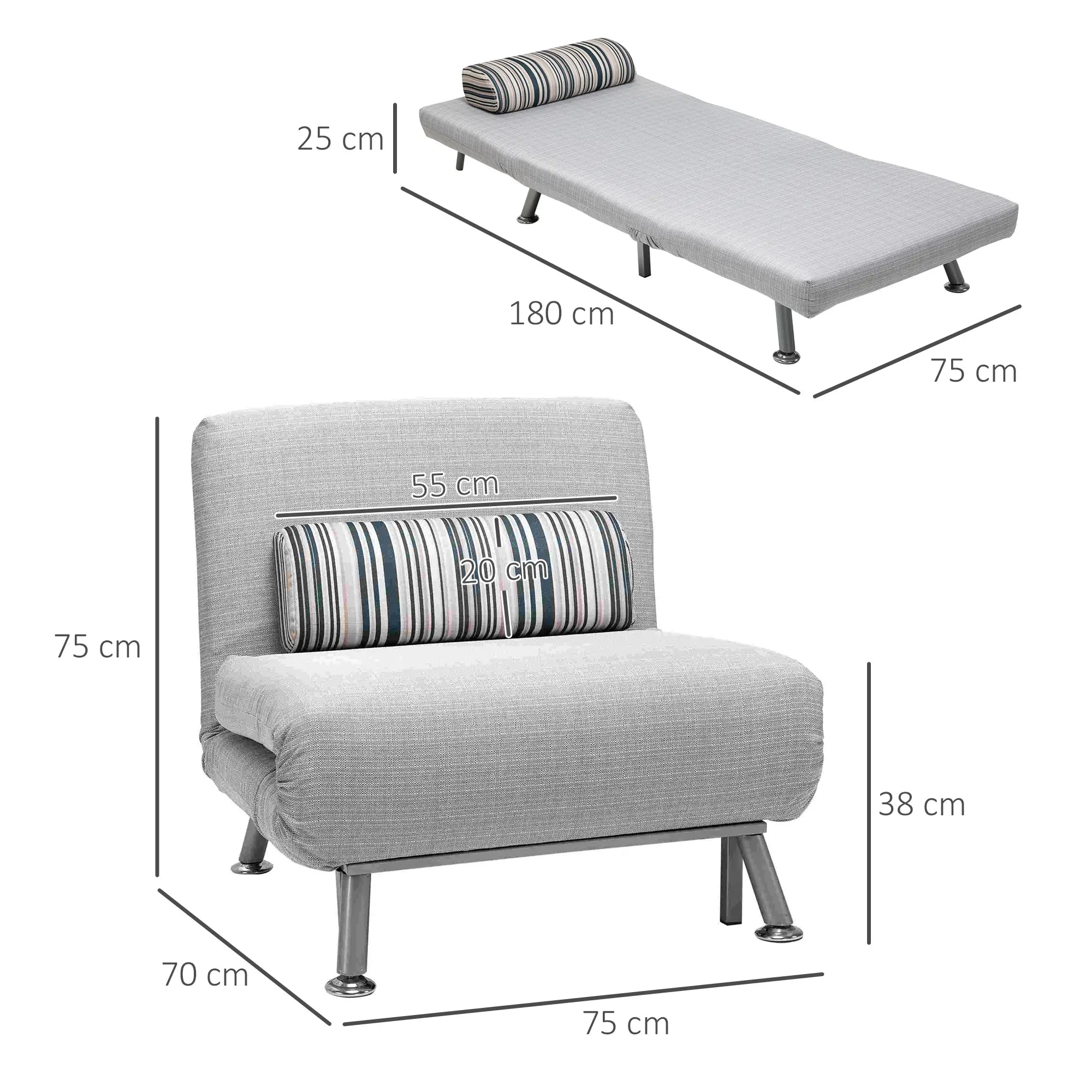 HOMCOM Schlafsessel Gästebett 2-in-1 mit verstellbarer Rückenlehne