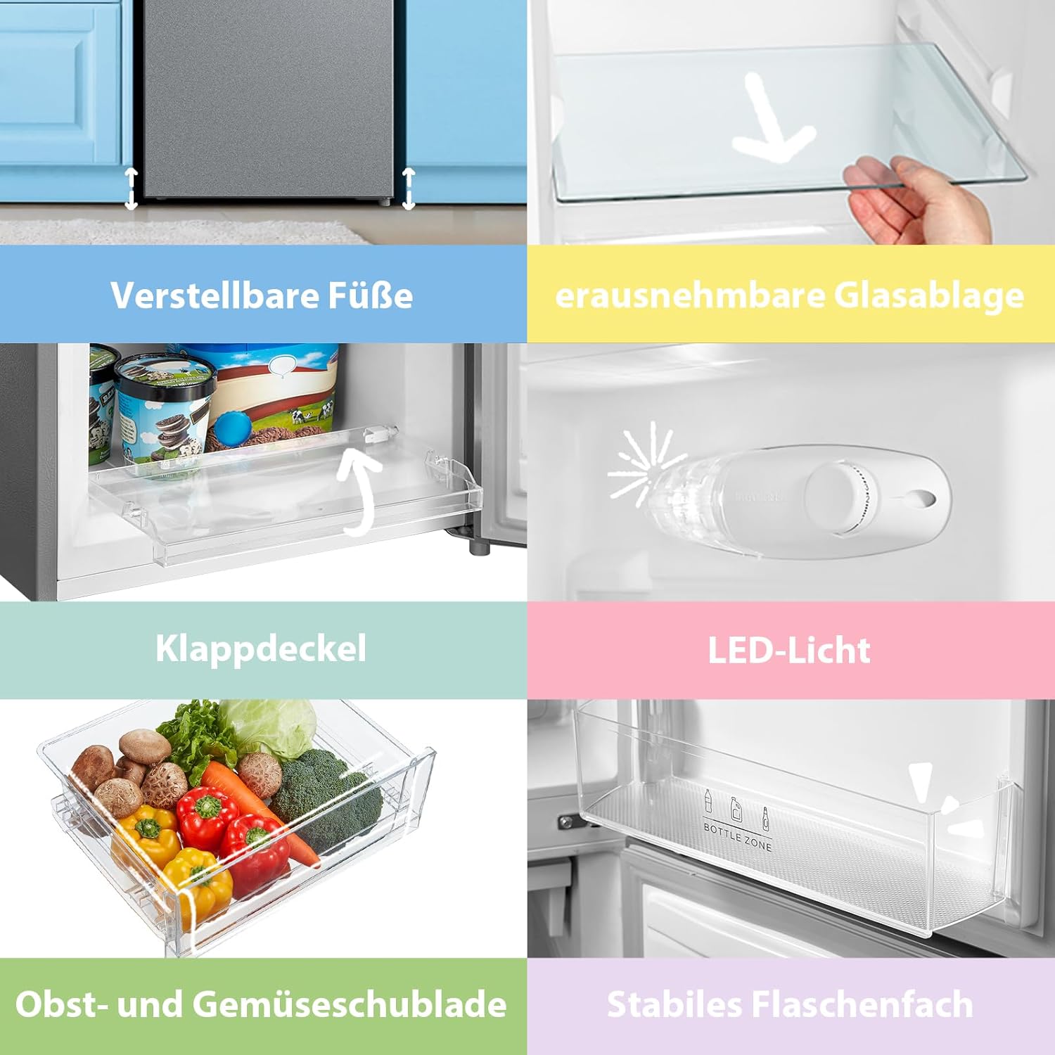 Comfee' RCB169DK3 Kühlschrank mit Gefrierfach 150cm Höhe/Kühl-/Gefrierkombination/Low Frost/174L/leise Kühlgefrierkombi 38dB/Einstellbare Kühlschranktemperatur/LED-Licht/156 kWh/Jahr/Schwarz