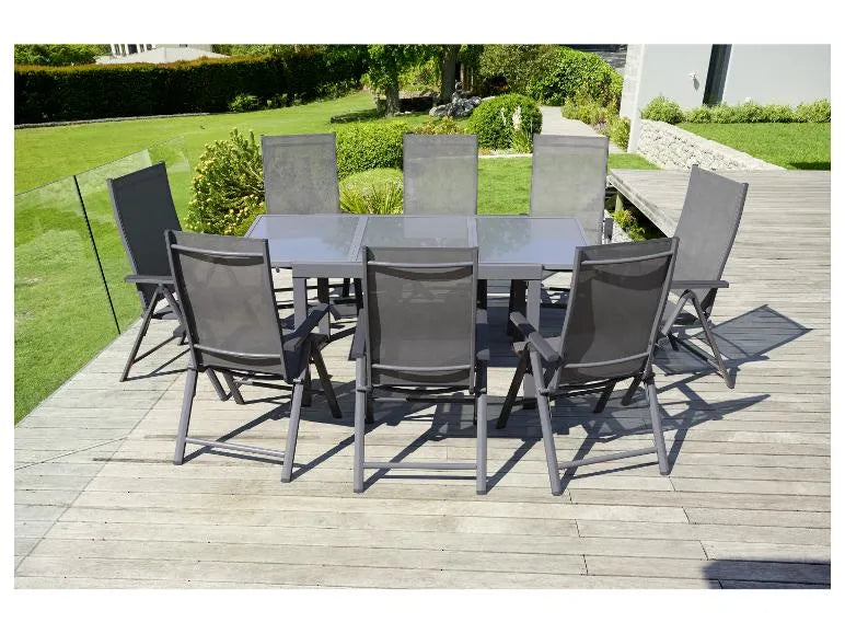 Alu-Set »Houston«, 9-teilig - Ausziehtisch & 8 Hochlehner, grau