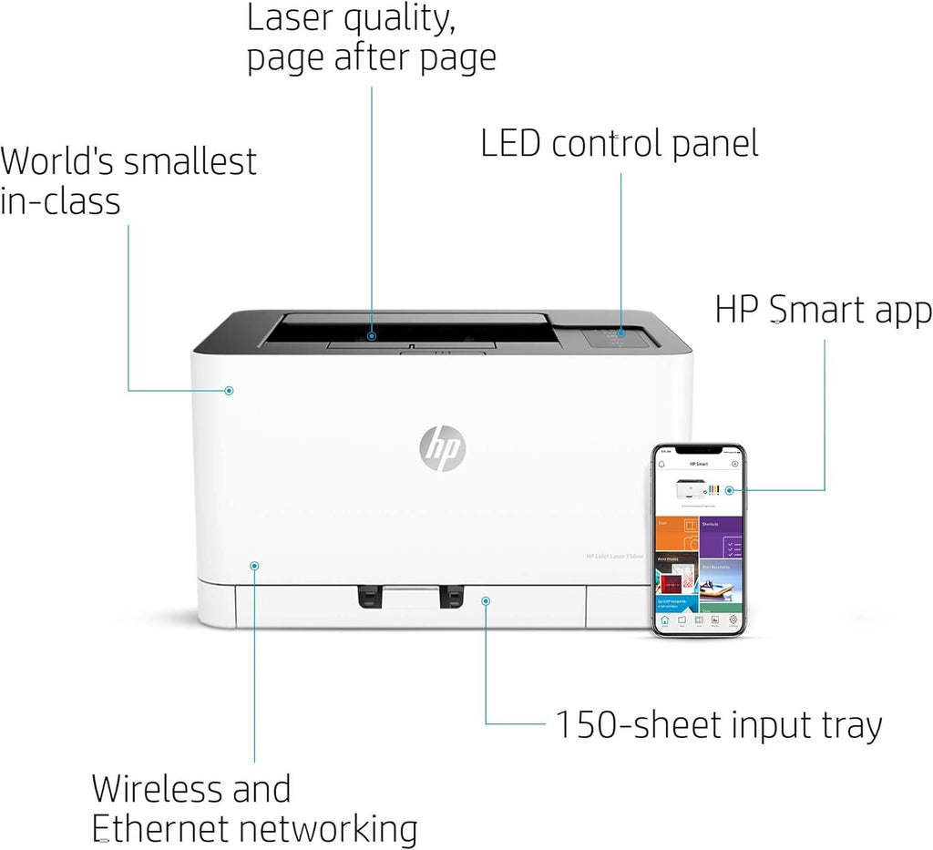 HP Color Laser 150nw Farb-Laserdrucker (Drucker, USB, LAN, WLAN),weiß-grau