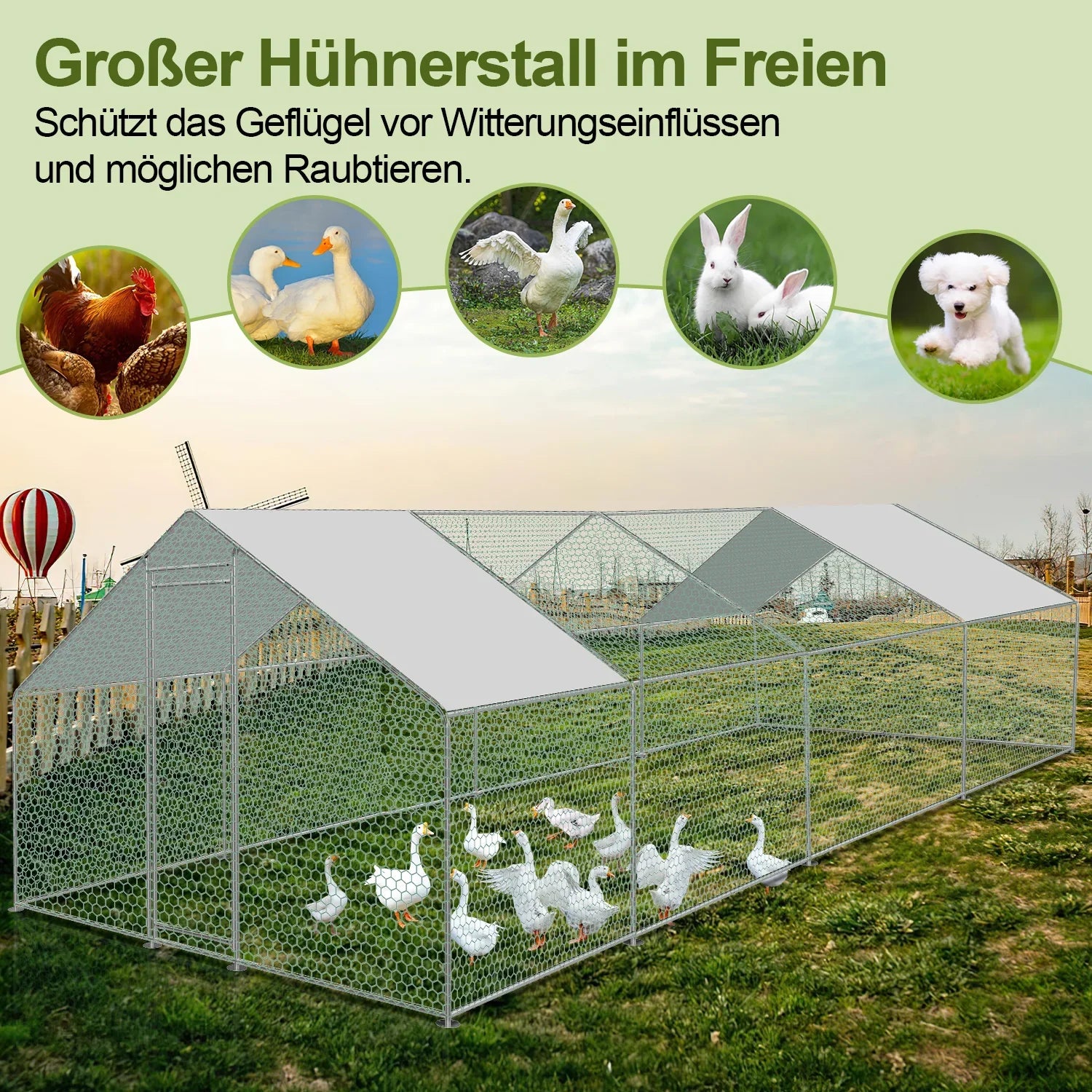 Sonnewelt Hühnerstall mit PE-Farbtuch 3x8x2m