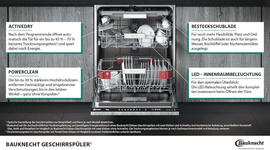 Bauknecht BUO 3O41 PLT X Unterbau-Geschirrspüler 60 cm /14 Maßgedecke /10 Standardprogramme und 1 Sensorprogramm/PowerClean/ActiveDry/Besteckschublade/Vollwasserschutz