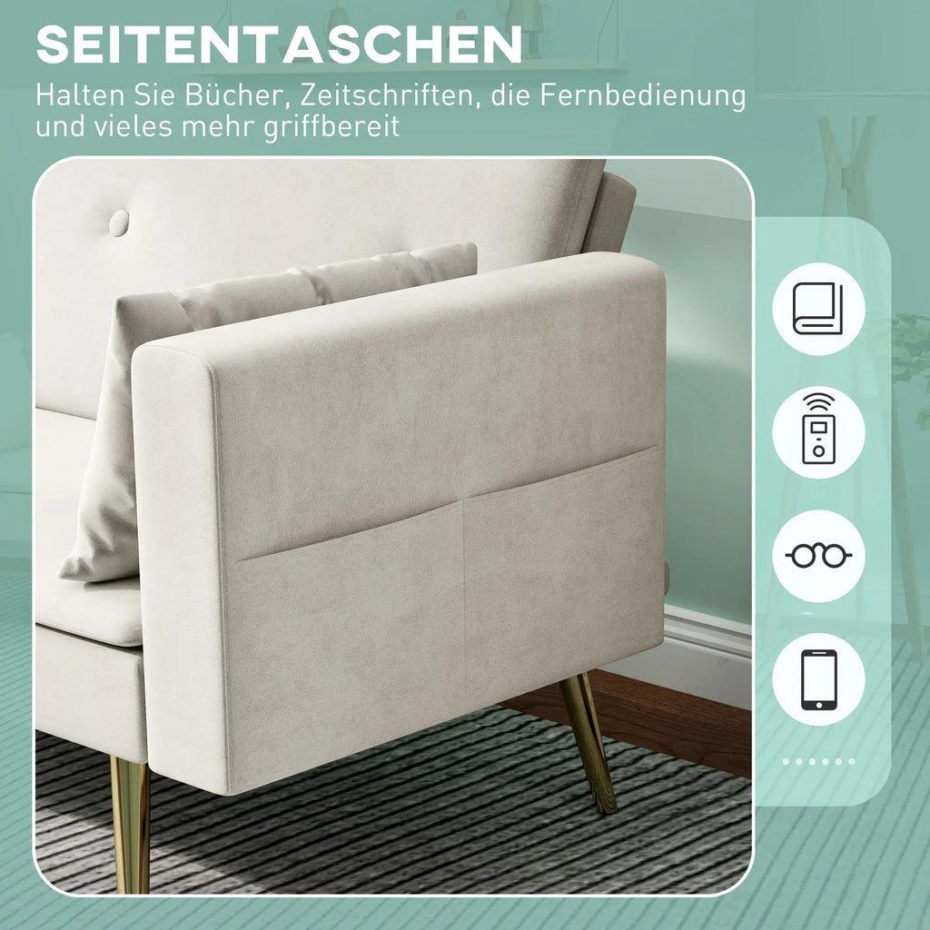 HOMCOM Schlafsofa 2-Sitzer mit 3-fach verstellbarer Rückenlehne, Seitentasche