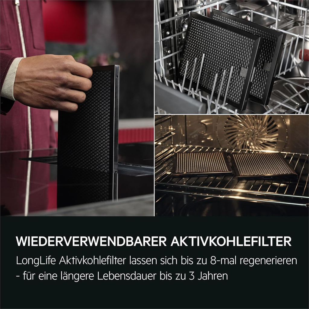 AEG Induktionskochfeld autark 80cm mit Dunstabzug / Made in Germany / 4 Flex-Kochzonen mit Bridge (Kombination 2er Zonen) / Auto-Funktion des Dunstabzugs / Aktivkohlefilter / COLI84COXB
