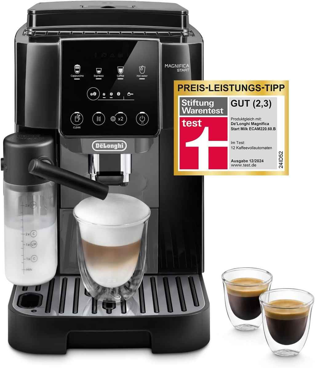 De'Longhi Magnifica S ECAM 22.110.B Kaffeevollautomat mit Milchaufschäumdüse für Cappuccino, mit Espresso Direktwahltasten und Drehregler, 2-Tassen-Funktion, 1,8 Liter Wassertank, Schwarz/Silber