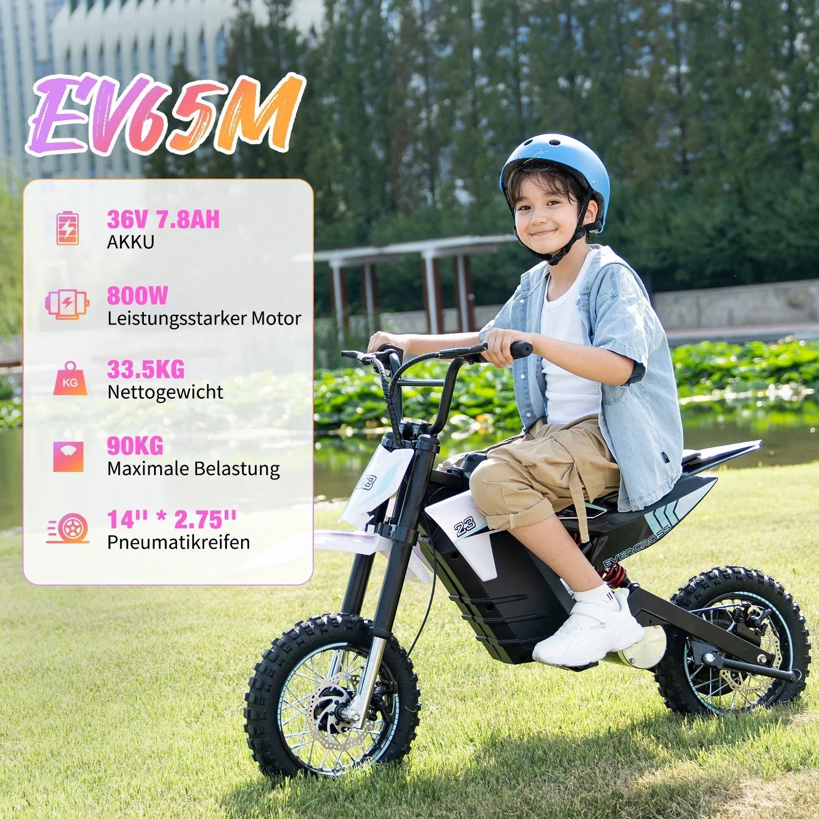 Evercross EV65M Electric Kid Motorcycle - 800W Motor, 20km Range, Ages 15+
