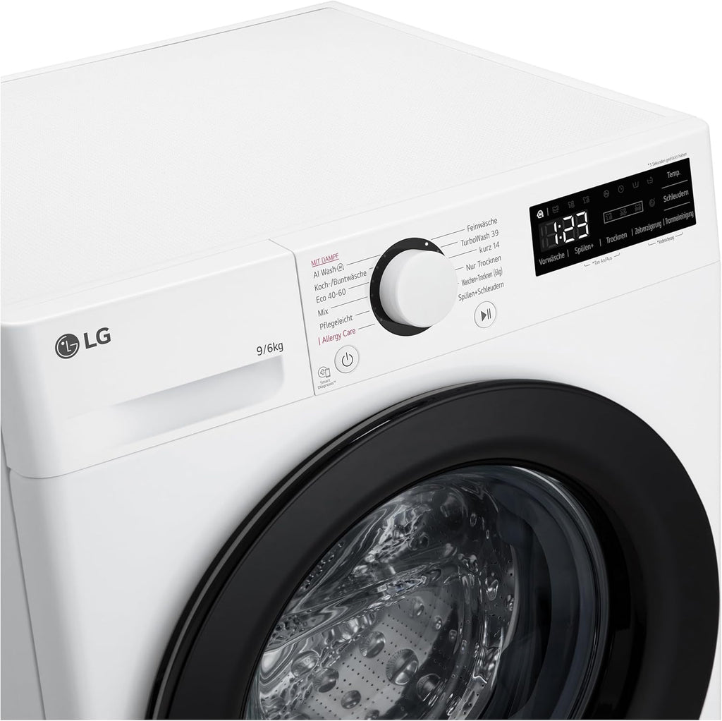 LG V7WD107H2E, Klasse E, Frontlader-Waschtrockner 10,5 - 7 kg, 1400 U/min, AI Direct Drive, Wi-Fi, Tiefenreinigung mit Dampf, TurboWash, Größere Kapazität, 62 x 60 x 85 cm ꟷ Weiß