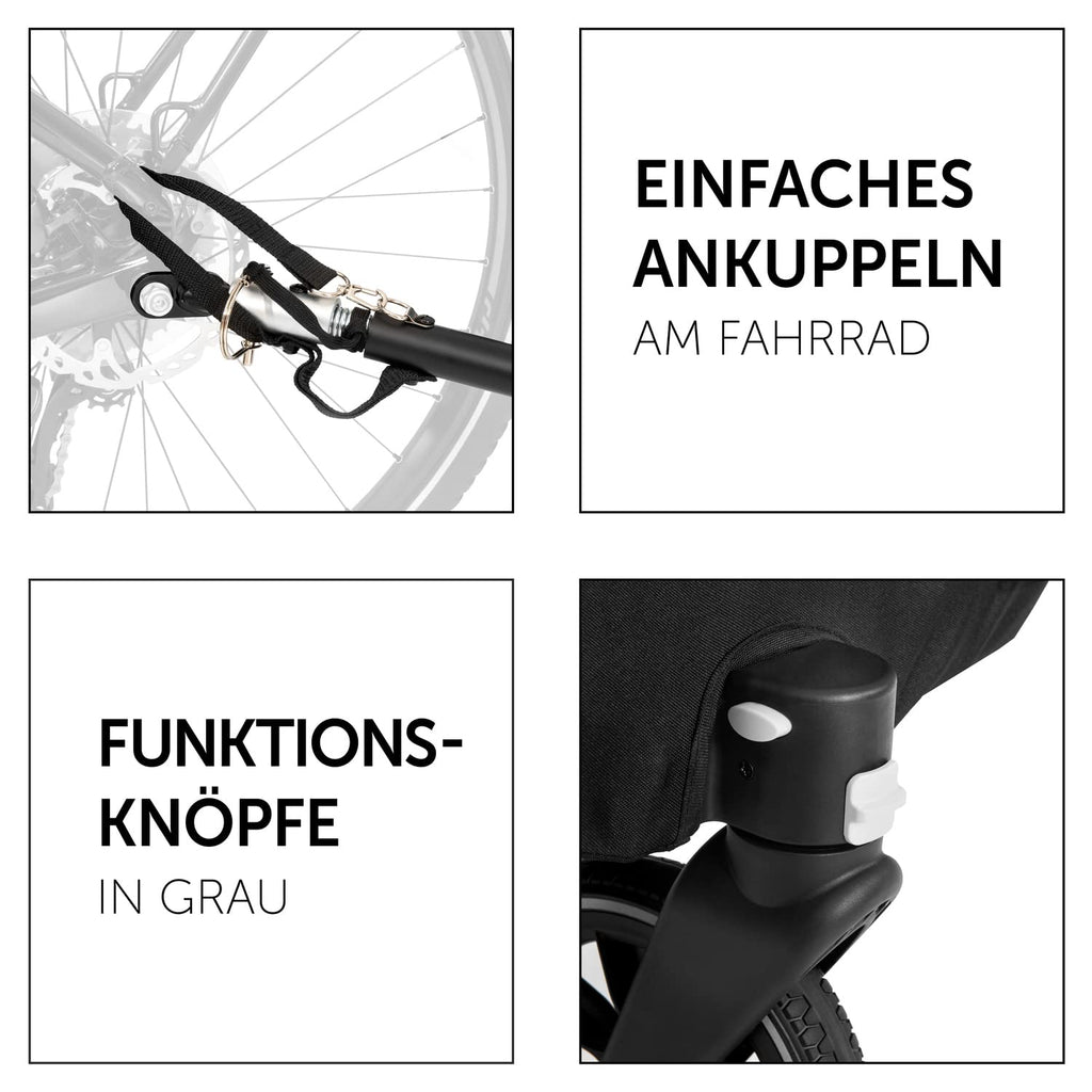hauck Fahrradanhänger & Kinderwagen Dryk Duo Plus mit Federung, für 2 Kinder (6-48 Monate), inkl. Deichsel, Buggyrad, Fahne und LED Licht, Faltbar, Höhenverstellbar, XL Kofferaum (Dark Green)