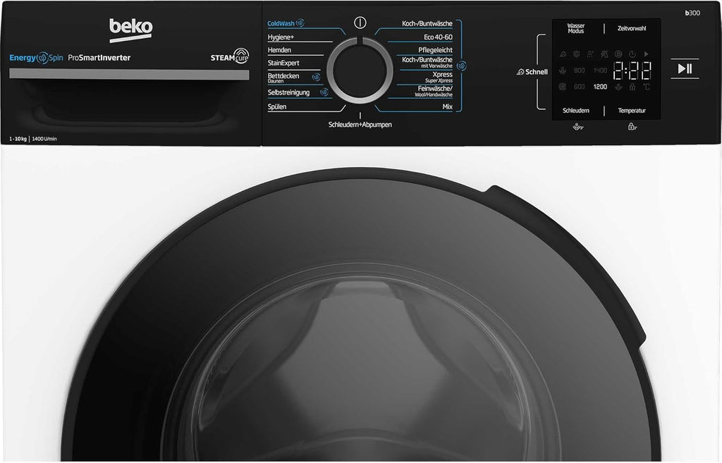 Beko WMC91464ST1 b300 Waschvollautomat, Waschmaschine, 9 kg, Bluetooth, ProSmart Inverter Motor, Dampffunktion, Pet Hair Removal, Watersafe+, Weiß