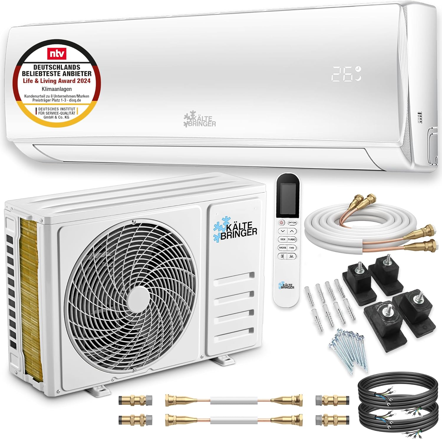 Kältebringer Split Klimaanlage Quick Connect - 12000 BTU (3,4 kW) Klimagerät mit Heizfunktion, WiFi & App, bis 91qm, sehr leise - 5m Kupferleitung, Kältemittel R32, Montagematerial, Wandhalterung