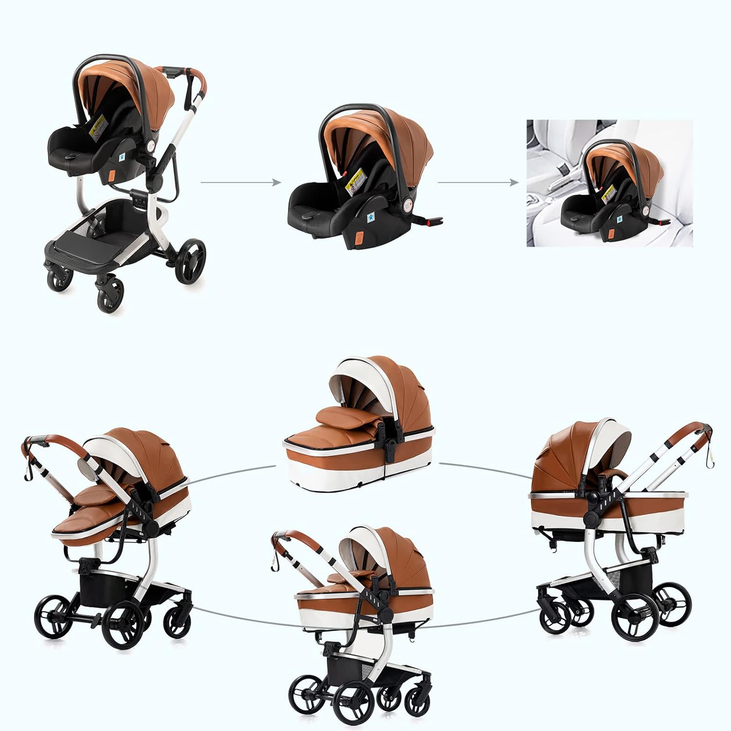 3 in 1 Kombikinderwagen 3 in 1 Reisesysteme Kinderwagen Infant Hochlandschaft Liegender Buggy Kinderwagen Neugeborenen Kinderwagen Faltbarer Standardkinderwagen (906 White)