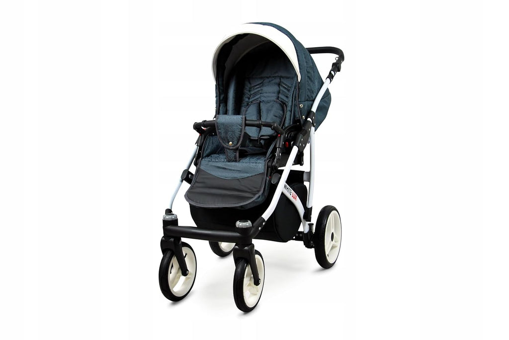BabyLux® Bambimo Kinderwagen Set 3 in 1 - White Lux - incl. Babywanne, Buggy Sportsitz, Auto-Babyschale - Autositz - Kinderwagenset - Kombikinderwagen mit Wickeltasche, Regenschutz usw.