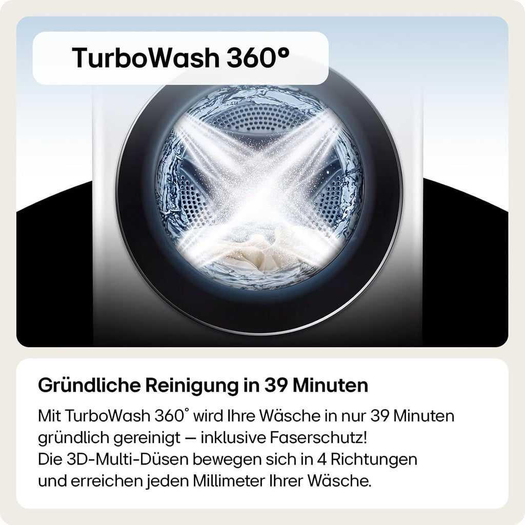 LG W4WR7096YB, Klasse D, Frontlader-Waschtrockner 9 - 6 kg, 62 x 60 x 85 cm, Wi-Fi, AI Direct Drive, Tiefenreinigung mit Dampf, TurboWash 360, Große Kapazität, Außentür aus gehärtetem Glas, Weiß