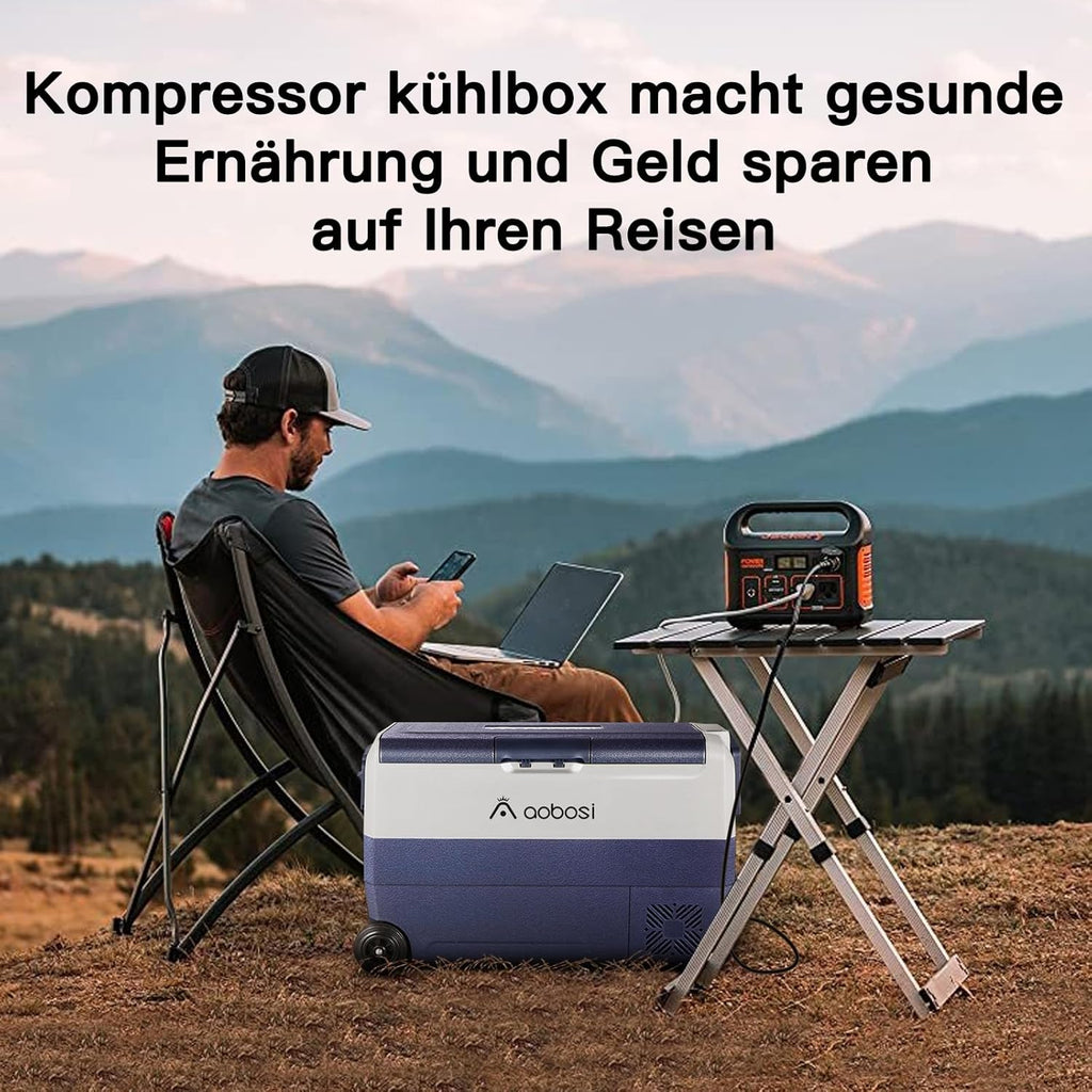 AAOBOSI Compressor Cool Box 36 L, Cool Box Car with WiFi App Control, 12/24 V and 100-240 V Electric Cool Box, up to -20 °C for Car, Truck, Boat, Motorhome, Camping, Double Zone