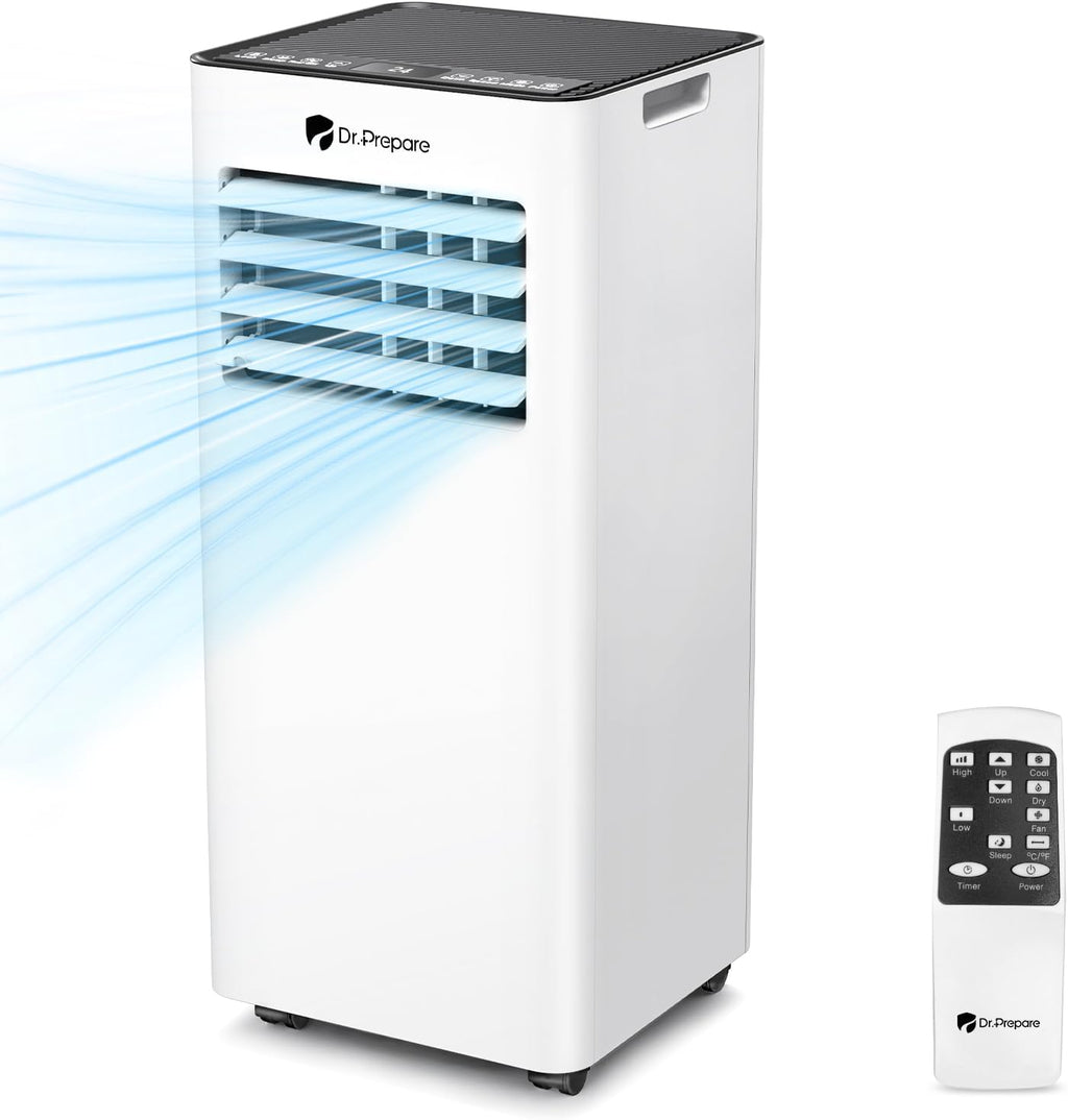 DR.PREPARE Mobiles Klimagerät 9000 BTU mit APP, 4 in 1 Mobile Klimaanlage mit Abluftschlauch, Kühlen&Ventilieren&Entfeuchten, Ventilator & Schlafmodus mit Fernbedienung, Kühlt bis zu 30m², 1-24H Timer