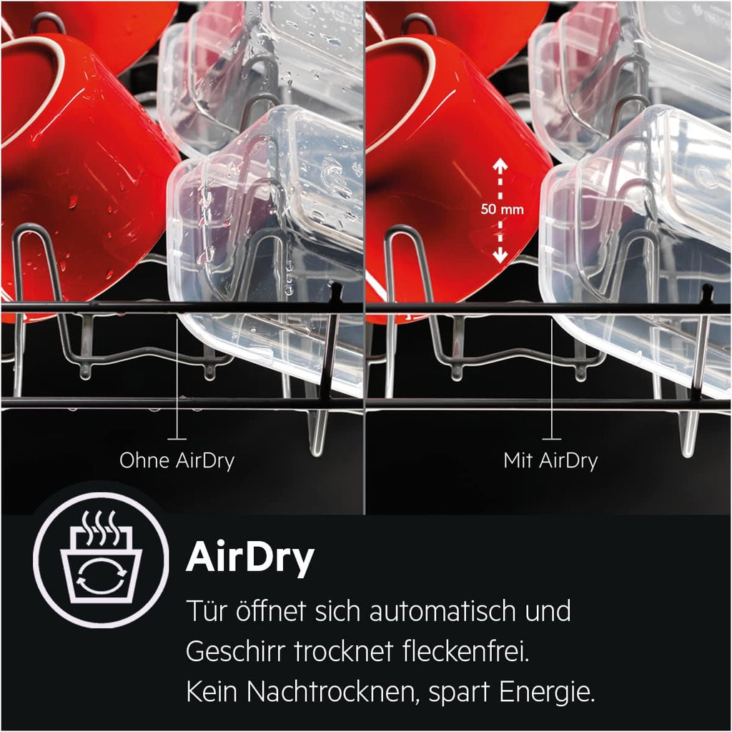 AEG Vollintegrierter Geschirrspüler 60cm, Spülmaschine Serie 7000: mit Glasschutz, Energieklasse A, Besteckschublade, personalisierte Zeit-Steuerung, leise 41dB, ComfortRails, Wasserstopp, FSE7676AP