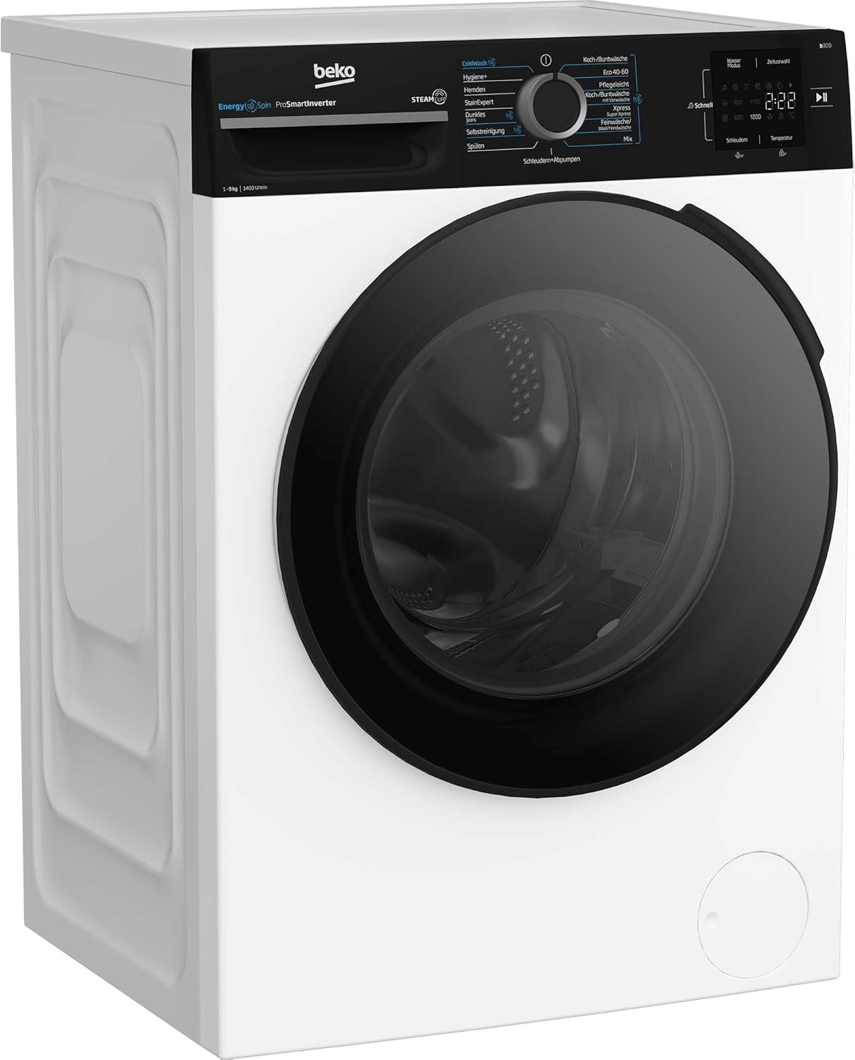Beko WMC91464ST1 b300 Waschvollautomat, Waschmaschine, 9 kg, Bluetooth, ProSmart Inverter Motor, Dampffunktion, Pet Hair Removal, Watersafe+, Weiß