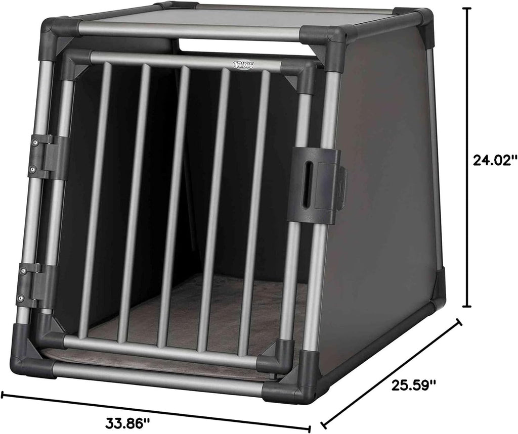 TRIXIE Hunde-Transportbox, Aluminium, L: 92 x 64 x 78 cm, grafit, rutschfste Liegematte, Klettleiste am Boden, Sicherheitsverschluss, stabil und geruscharm, hochgeschlossene Wnde - 39338