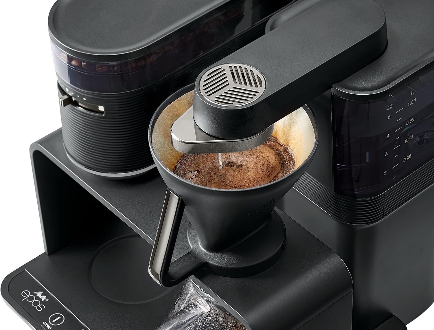 Melitta EPOS Kaffeemaschine mit Mahlwerk, schwarz-silber