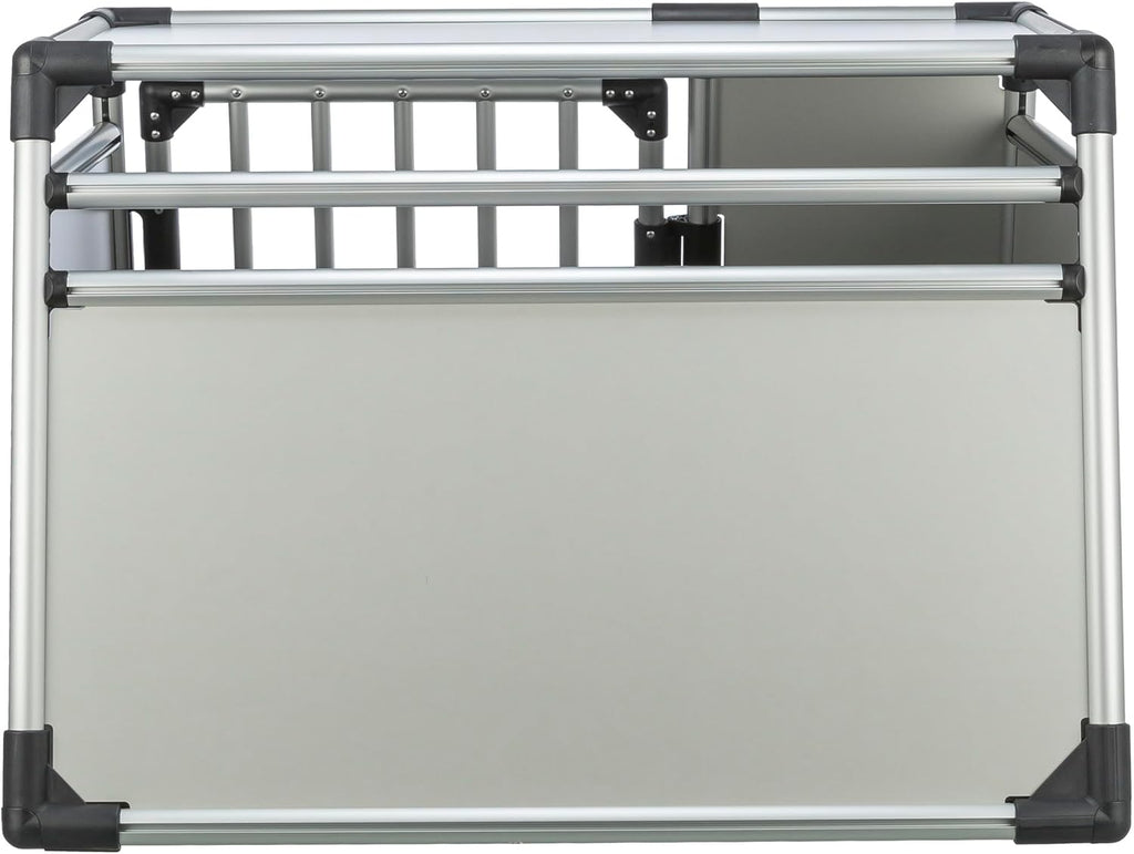 TRIXIE Hunde-Transportbox, Aluminium, L: 92 x 64 x 78 cm, grafit, rutschfste Liegematte, Klettleiste am Boden, Sicherheitsverschluss, stabil und geruscharm, hochgeschlossene Wnde - 39338