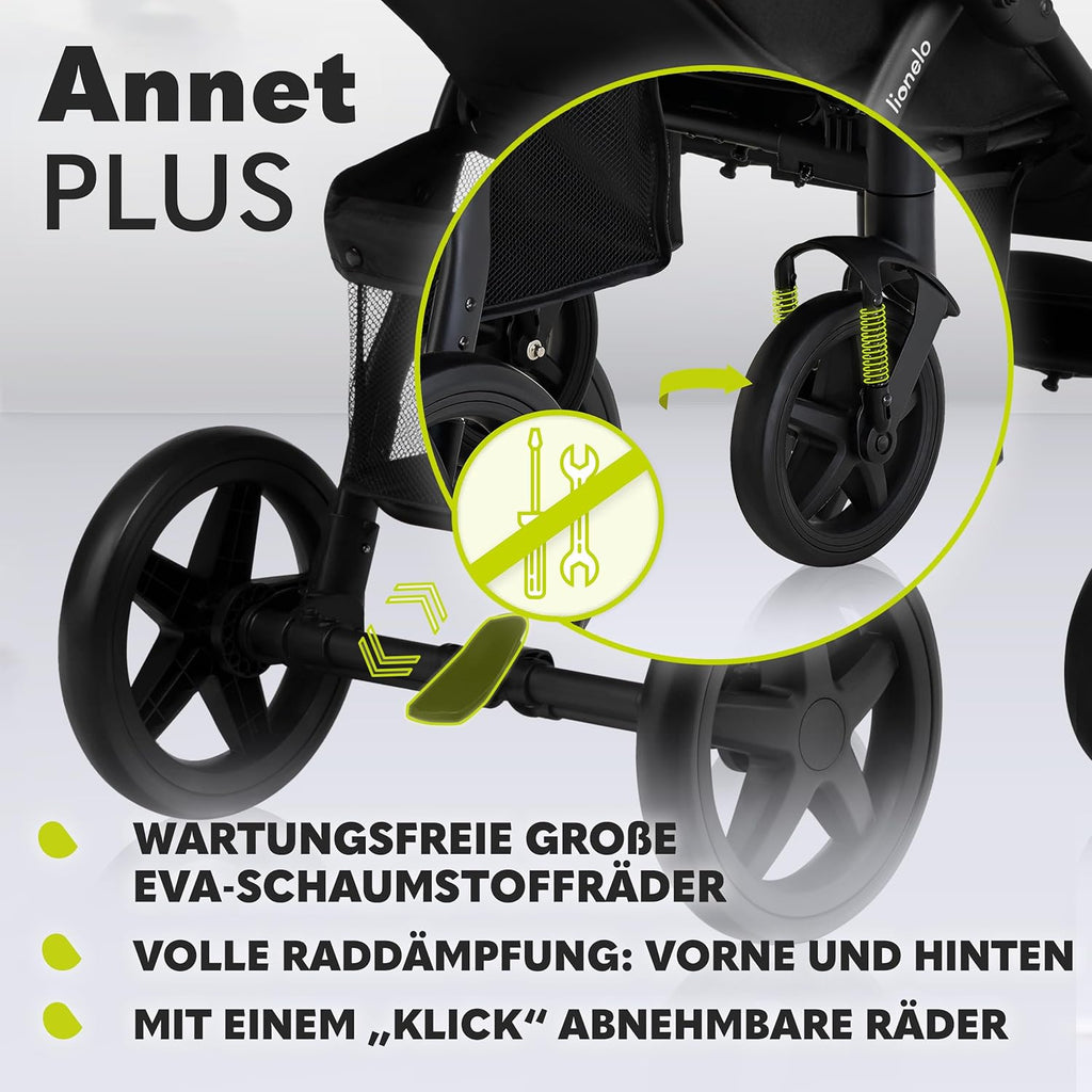 LIONELO Annet Plus Buggy bis 22 kg mit Liegefunktion, Kinderwagen klein zusammenklappbar mit Zubehör, Eva-Schaum-Räder, Moskitonetz, Fußdecke Getränkehalter, Korb