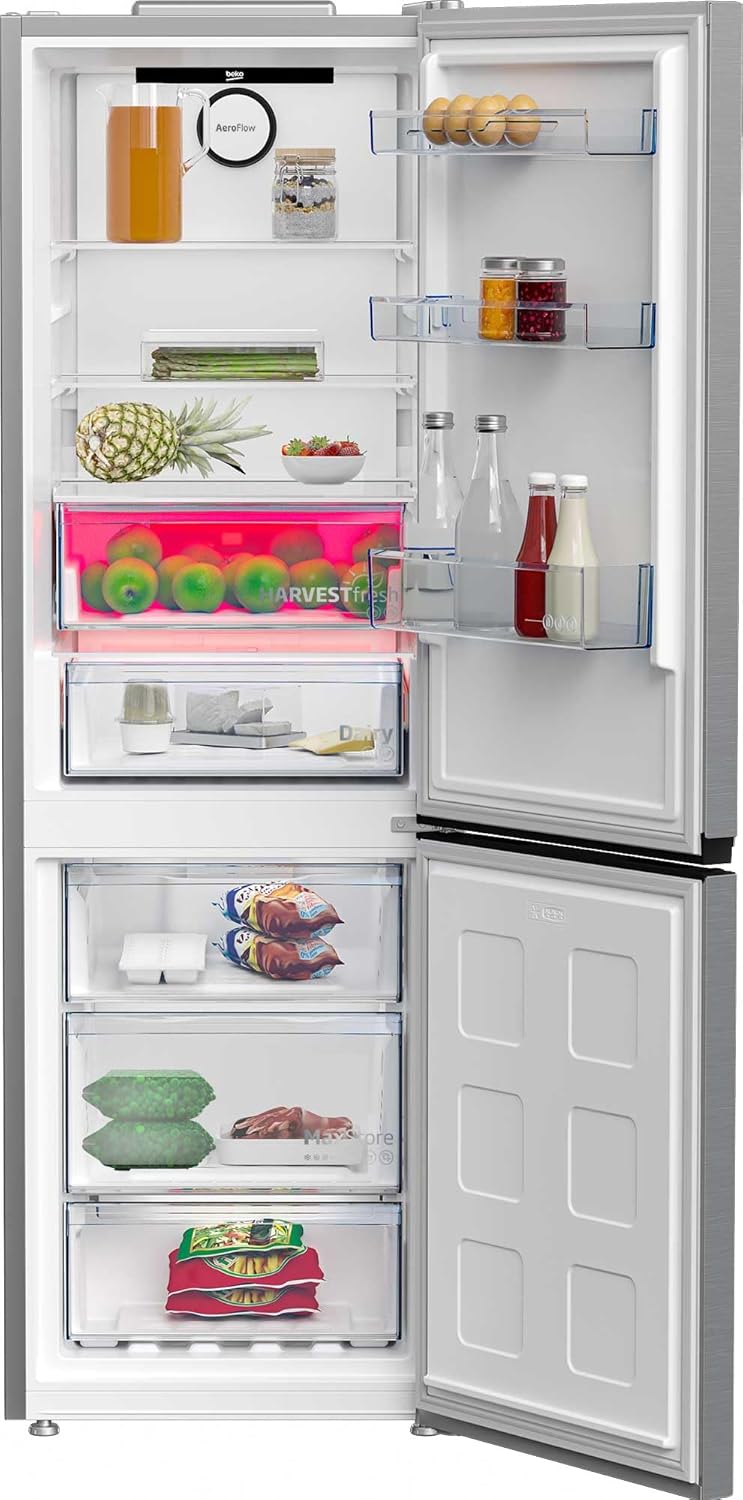Beko RCNE366E70ZXBRN bPRO700 freistehende Kühl-/Gefrierkombination, großer Kühlschrank, 323 l Gesamtrauminhalt, HarvestFresh, NoFrost, leise, SmoothFit, 0°C-Zone, Dark Inox