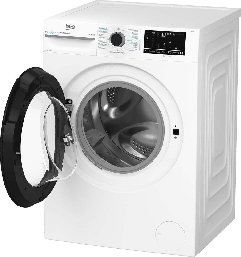 Beko B3WFU58415W1 b300 Waschmaschine, 8 kg, Waschvollautomat, Restzeitanzeige, Schleuderwahl, 1400 U/min, Dampffunktion, AddXtra-Nachlegefunktion, Bluetooth, Hygiene+ allergikergeeignet, Weiß