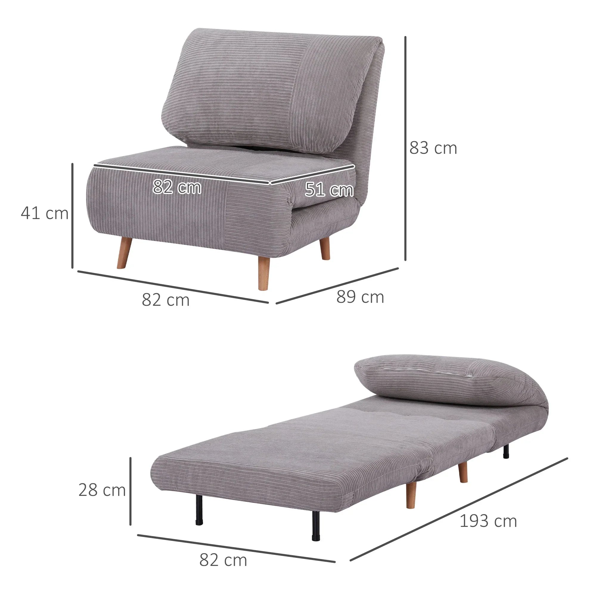 HOMCOM Schlafsessel Schlafsofa 2-in-1 verstellbare Rückenlehne Hellgrau
