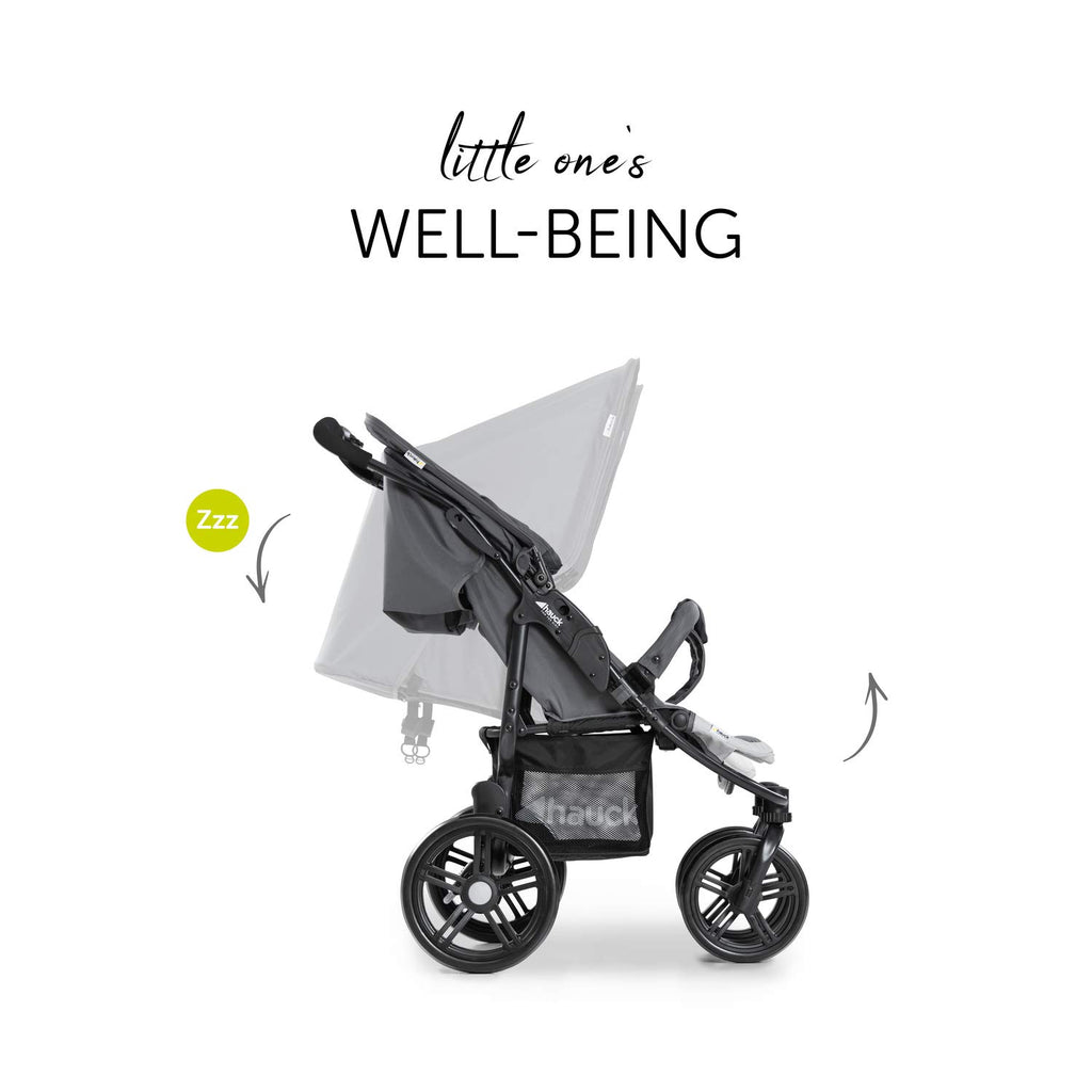 hauck Geschwisterwagen Roadster Duo SLX, Zwillingsbuggy ab Geburt bis 15 kg (ca. 3 Jahren) mit Liegefunktion, XL Korb, Einfach und Klein Zusammenklappbar, Große Räder (Grey/Silver)