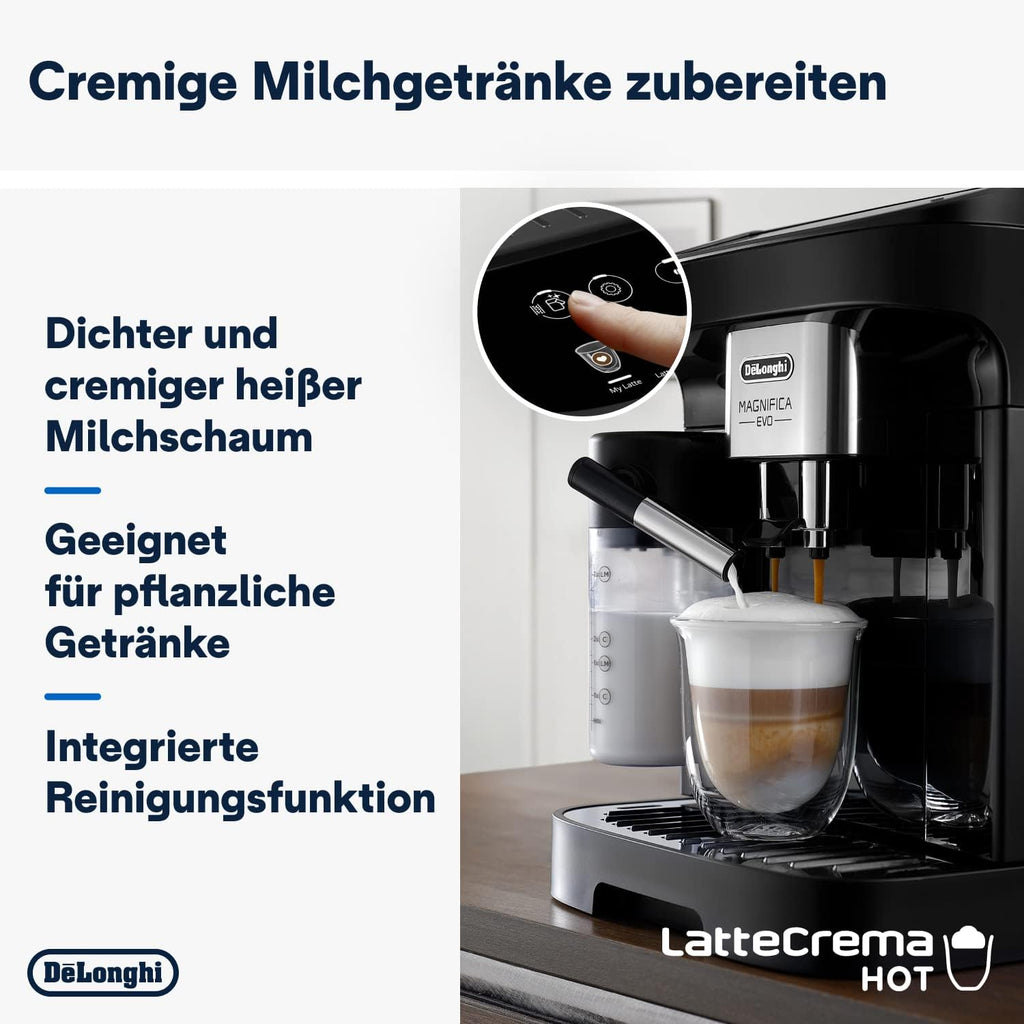 De'Longhi Magnifica Evo Next ECAM312.80.TB, Kaffeevollautomat mit 13 Getränken (Cappuccino, Espresso, Latte Macchiato), 2,4'' TFT Farbdisplay, LatteCrema Milchsystem, 2-Tassen-Funktion, Titan