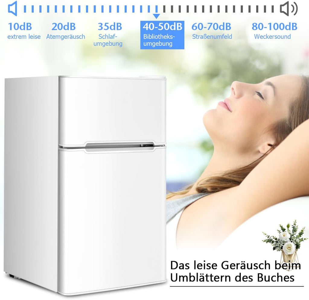 GOPLUS Kühlschrank mit Gefrierfach - Kühl Gefrierkombination / 90L Gesamtnutzinhalt, 27L Gefrierteil/Thermostat einstellbar/LED Innenbeleuchtung/Türanschlag wechselbar (Weiß)