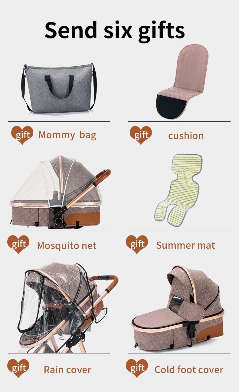 YAZOCO kinderwagen 3 in 1, Zusammenklappbar kinderwagen mit Wickeltasche,Komplettset Becherhalter,Moskitonetz, Fußabdeckung,Sitzzubehör (4 Rosa)
