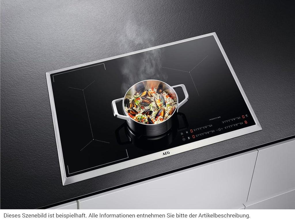 AEG Induktionskochfeld autark 80cm mit Dunstabzug / Made in Germany / 4 Flex-Kochzonen mit Bridge (Kombination 2er Zonen) / Auto-Funktion des Dunstabzugs / Aktivkohlefilter / COLI84COXB