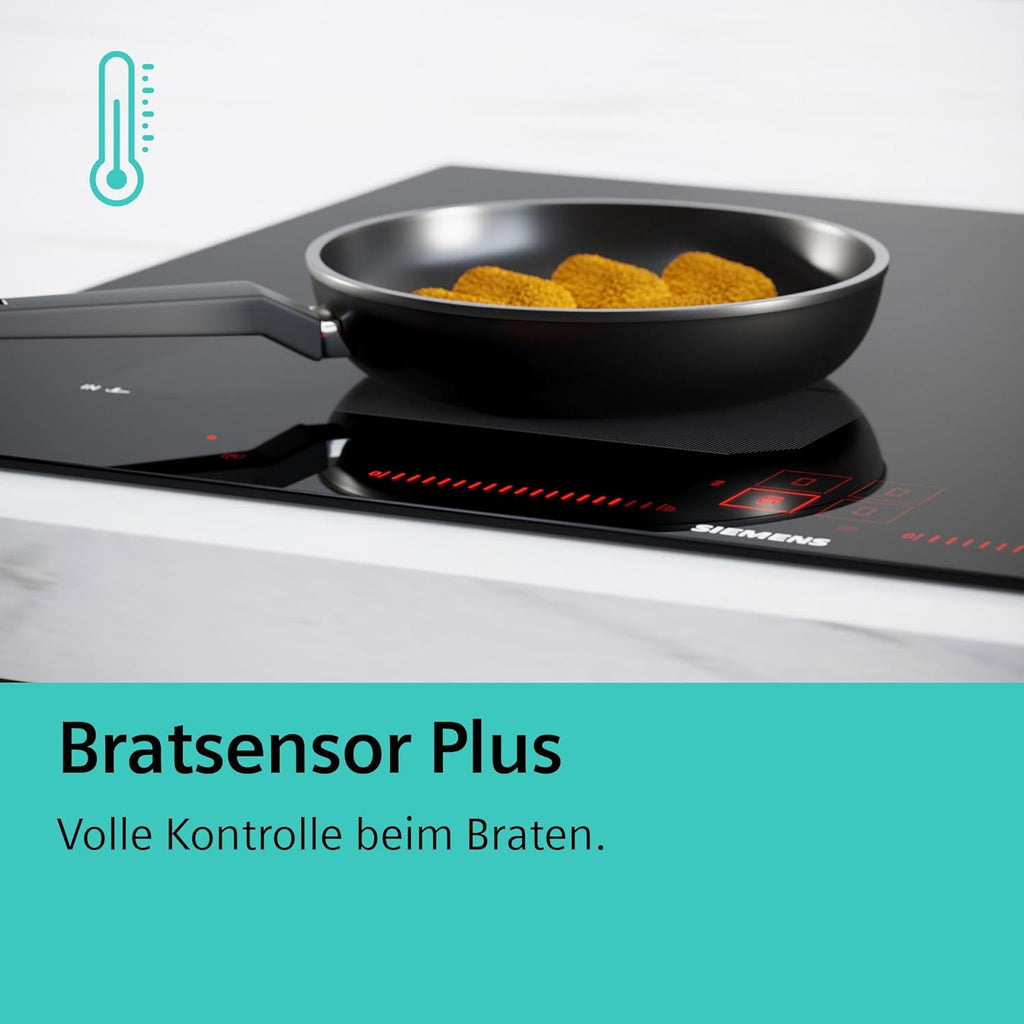 Siemens EX851LYV5E, iQ700, Smartes Induktionskochfeld 80 cm, autark, Rahmenlos aufliegend, Touch & Slide, varioInduktion Plus, Intelligente flexZonen, Bratsensor Plus, cookConnect System, Schwarz
