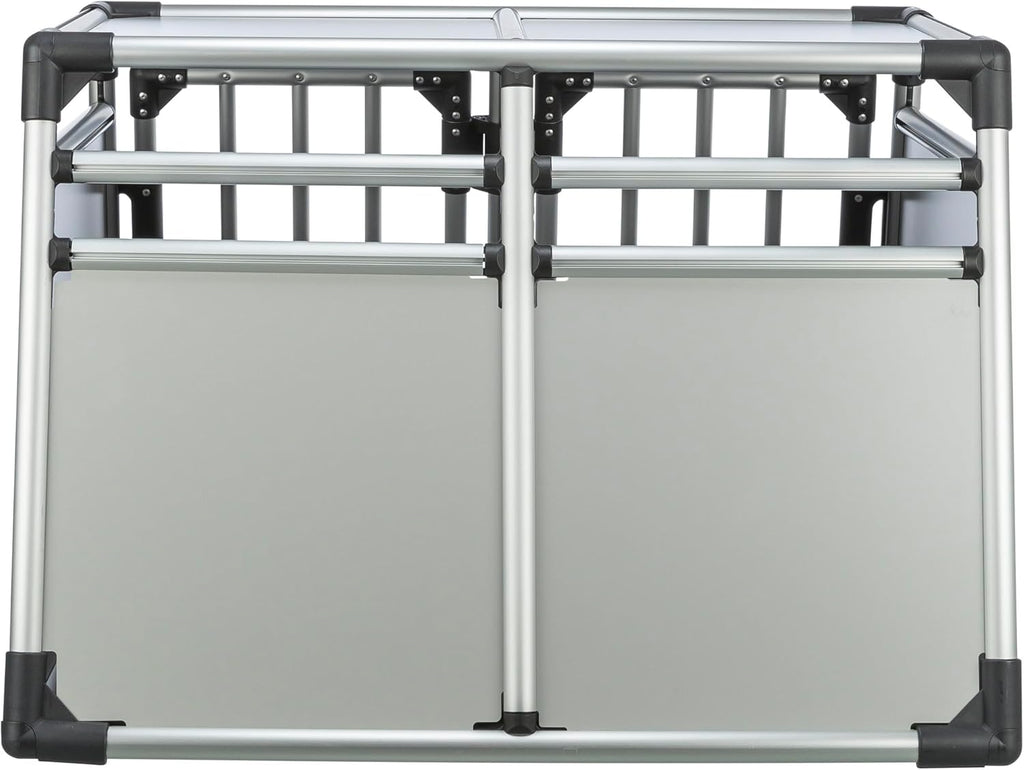 TRIXIE Hunde-Transportbox, Aluminium, L: 92 x 64 x 78 cm, grafit, rutschfste Liegematte, Klettleiste am Boden, Sicherheitsverschluss, stabil und geruscharm, hochgeschlossene Wnde - 39338