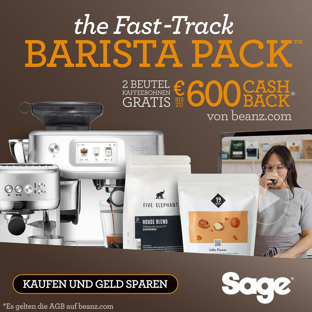 Sage - The Barista Touch - Kaffeemaschine mit automatischem Milchaufschäumer & integriertem Mahlwerk - Touchscreen, abnehmbarer Tamper, 5 Voreinstellungen - Siebträgermaschine - Gebürsteter Edelstahl