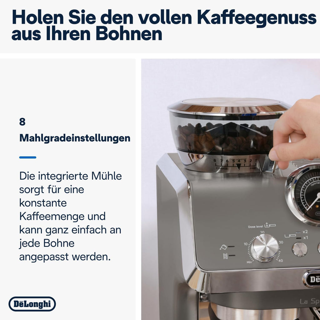 De'Longhi La Specialista Arte EC9155.MB Siebtrgermaschine, Espressomaschine mit Mahlwerk, 8 Mahlgrade, 15 Bar, 3 Temperaturen, Milchschaumdüse, 1300 W, 1,5 l Tank, Edelstahl/Schwarz inkl. Barista-Kit