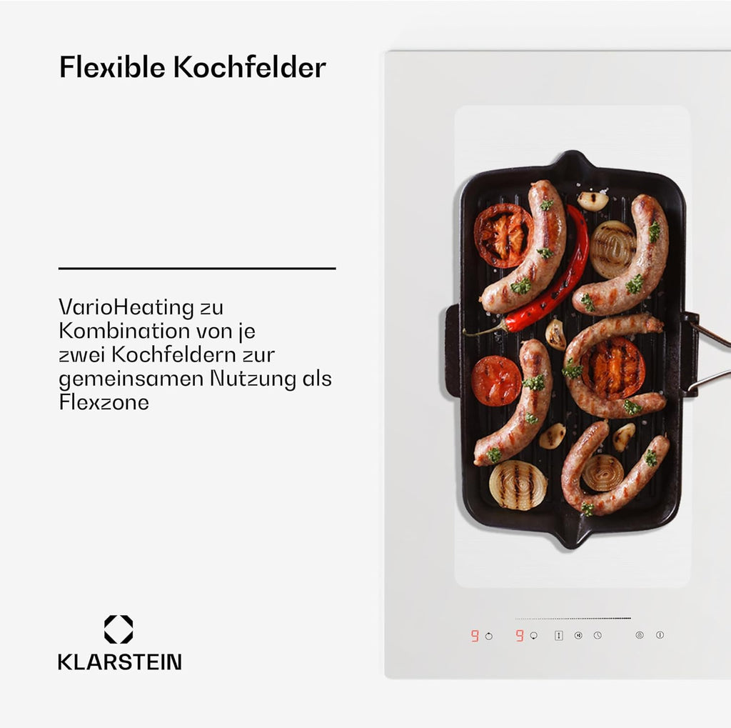 Klarstein 2-in-1 Induktionskochfeld mit Dunstabzug, Induktionskochfeld mit Abluft & Ventilator, 4-Zonen-Kochfeld, Glaskeramik-Einbauherd, Kochfeld mit Dunstabzug, Energieklasse A, 654m³/h Luftstrom