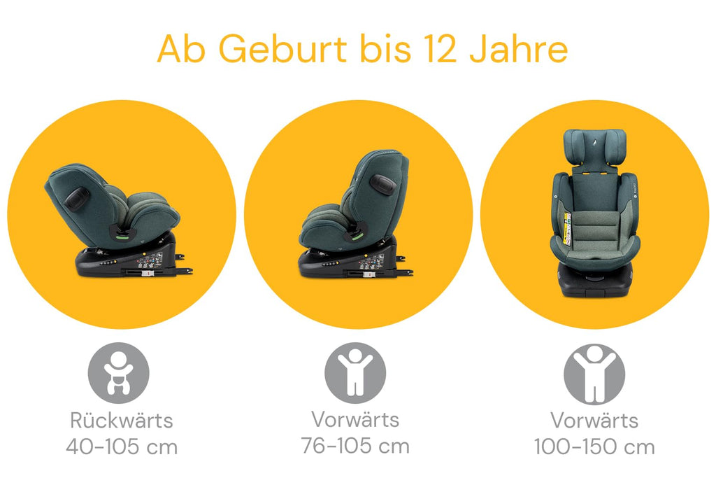 Osann Eno360 i-Size, drehbarer Kindersitz 40-150 cm, Reboarder mit Isofix, Baby Autositz – All Black