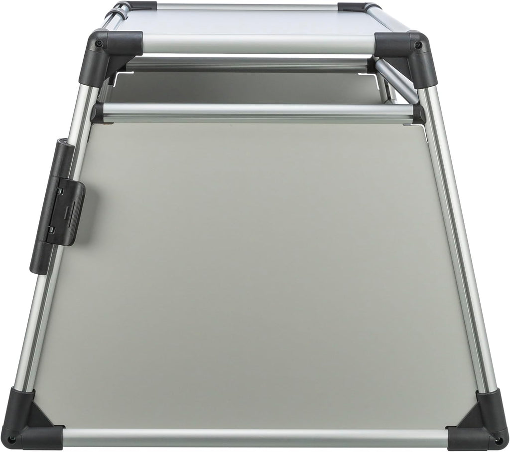 TRIXIE Hunde-Transportbox, Aluminium, L: 92 x 64 x 78 cm, grafit, rutschfste Liegematte, Klettleiste am Boden, Sicherheitsverschluss, stabil und geruscharm, hochgeschlossene Wnde - 39338