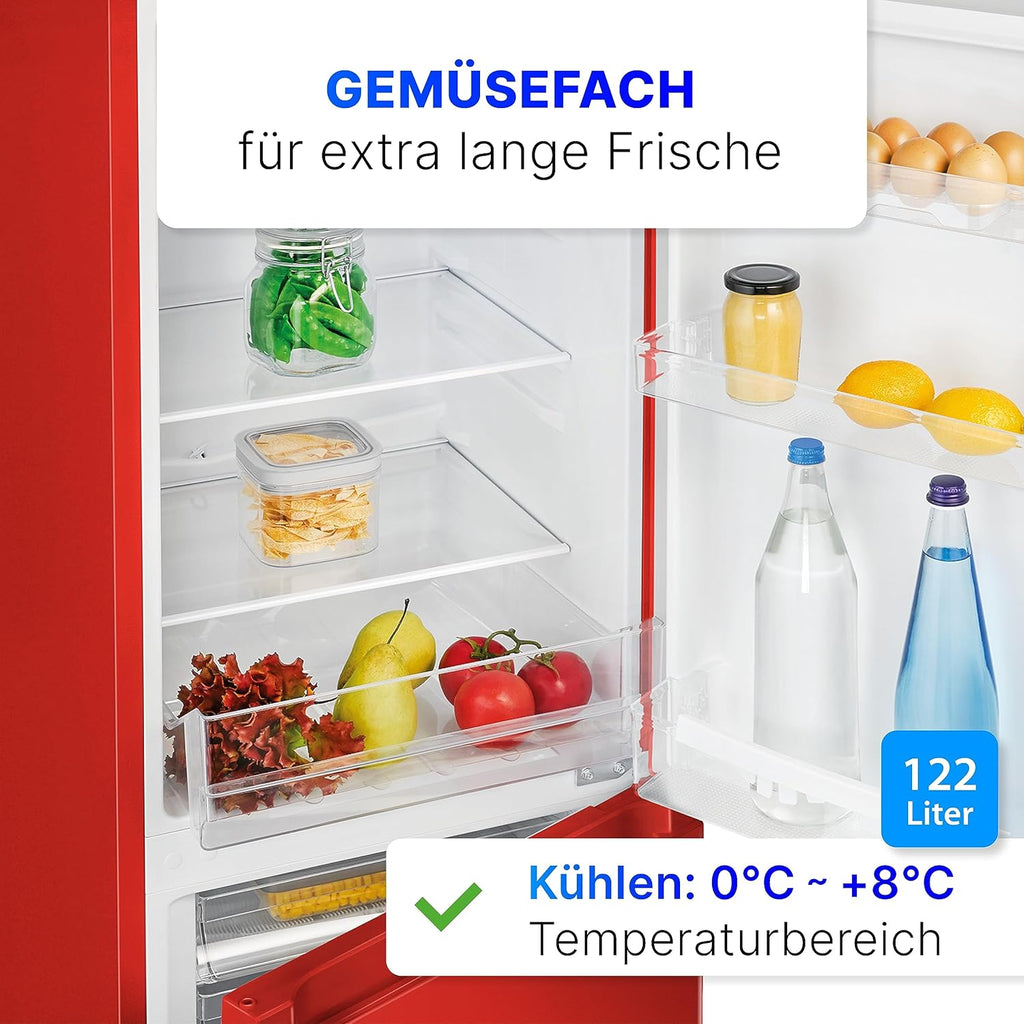 Bomann Fridge-Freezer KG 320.2, 143 cm High, Fridge-Freezer with 175 Litre Capacity, 3 Shelves and 3 Drawers, Door Stop Replaceable, Quiet Fridge-Freezer 39 dB, Black