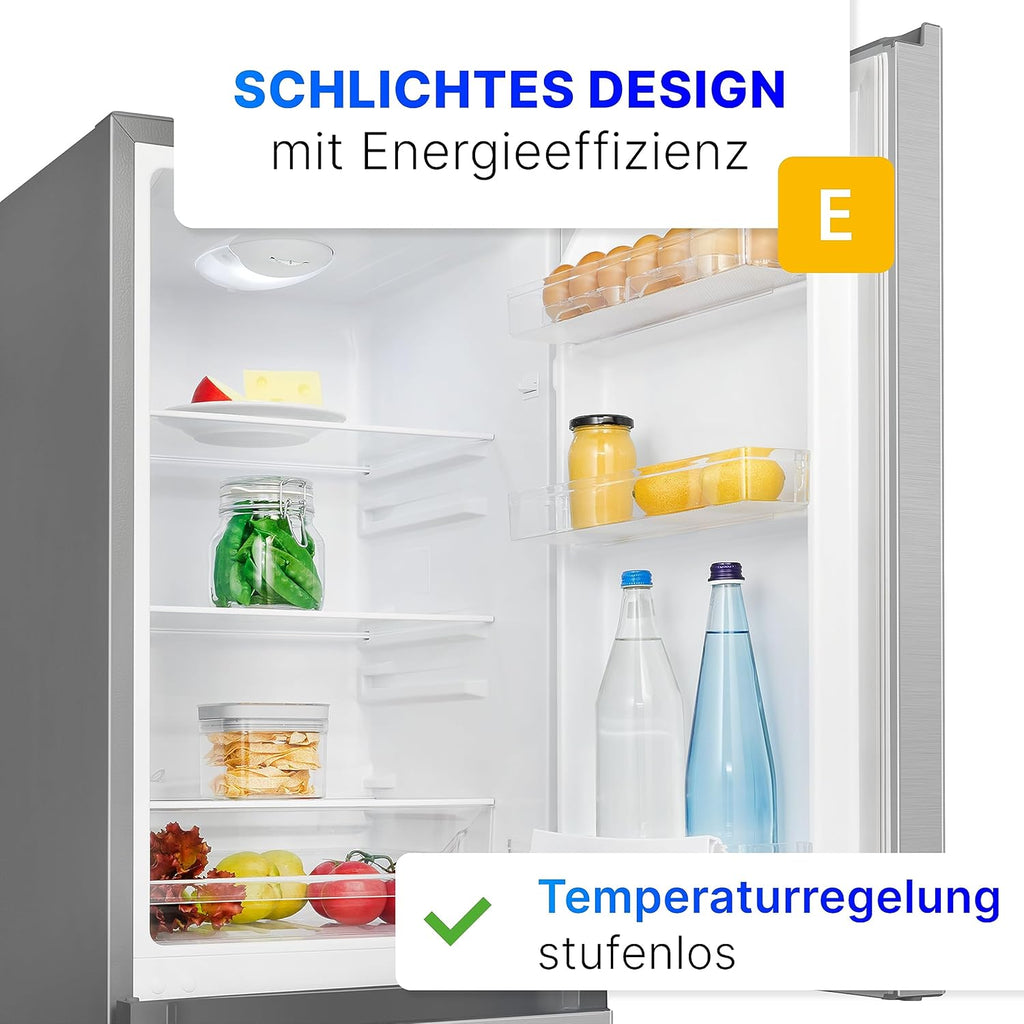 Bomann Fridge-Freezer KG 320.2, 143 cm High, Fridge-Freezer with 175 Litre Capacity, 3 Shelves and 3 Drawers, Door Stop Replaceable, Quiet Fridge-Freezer 39 dB, Black