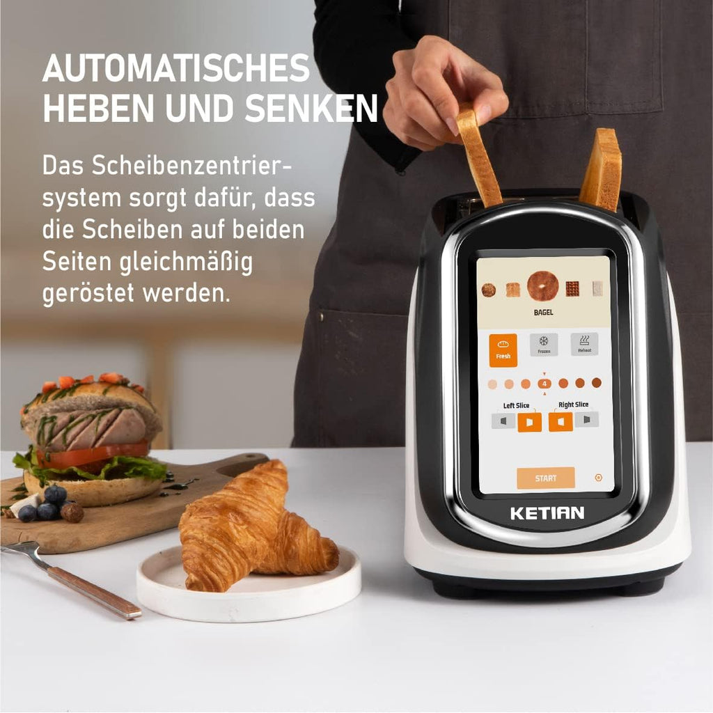 Smart Toaster, Touchscreen, KETIAN Toaster, automatisches Heben und Senken, wärmeisoliertes Gehäuse, 7 Bräunungsstufen, abnehmbare Krümel Schublade, 1400 W