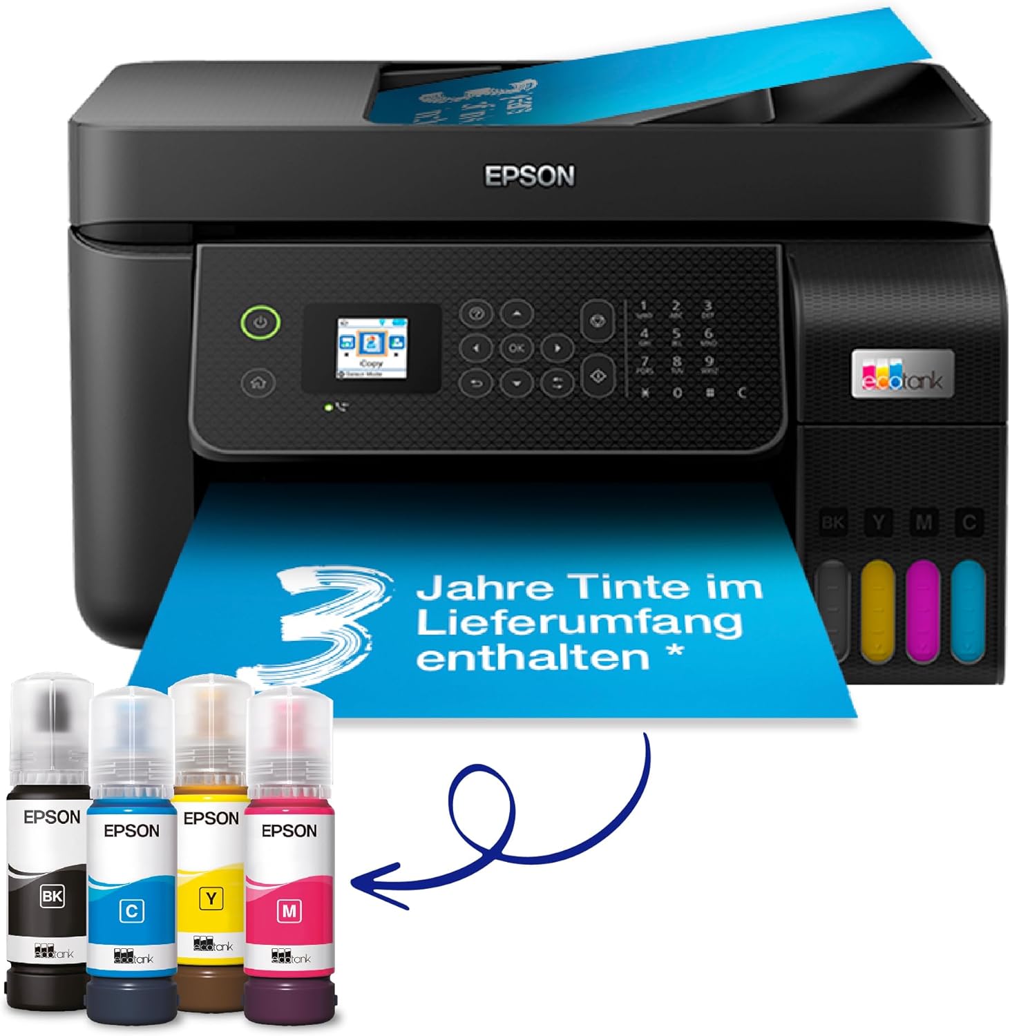 Epson EcoTank ET-4800 A4-Multifunktions-Wi-Fi-Tintentankdrucker, mit einem im Lieferumfang enthaltenen Vorrat an Tinten bis zu 3 Jahren