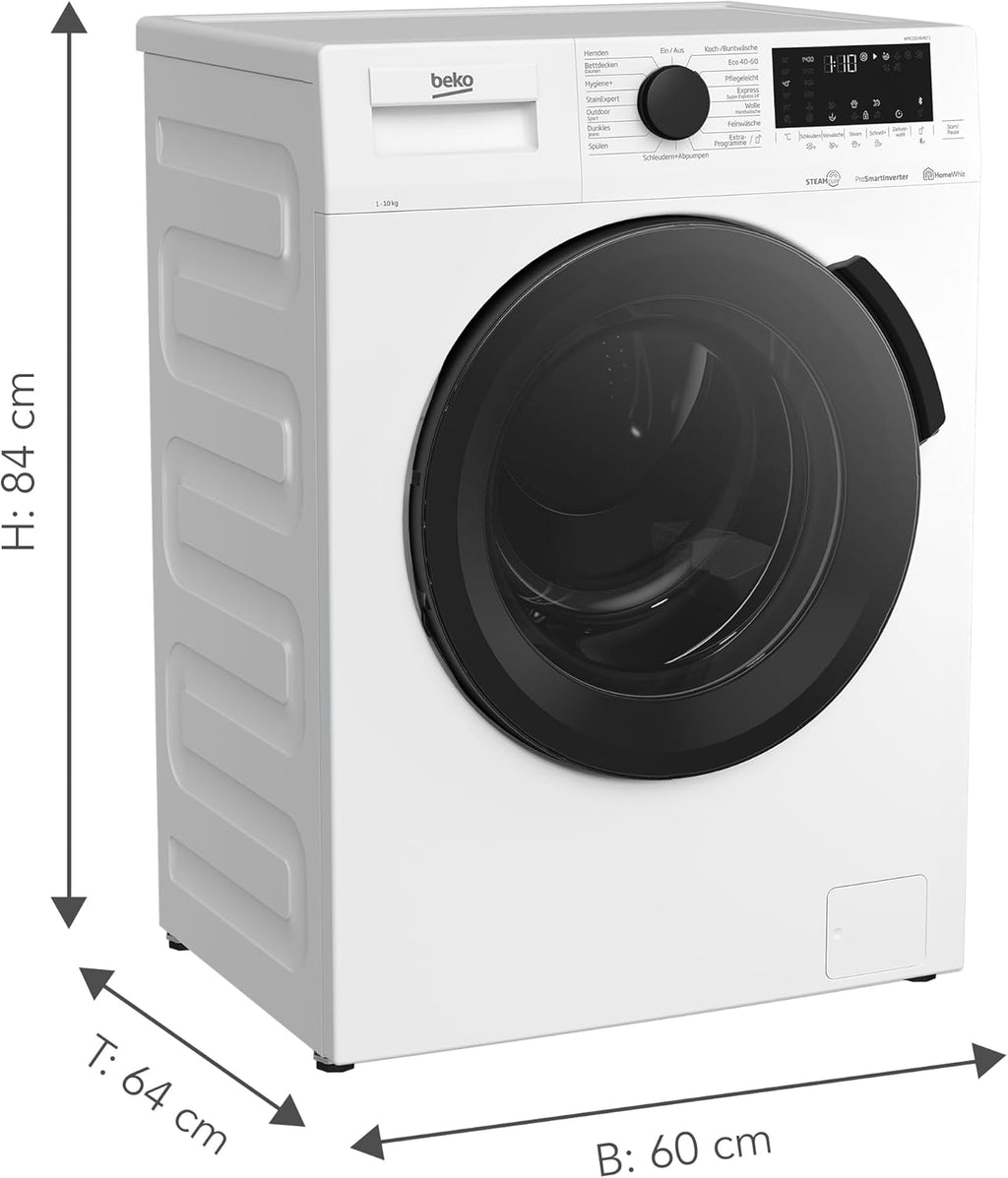 Beko WMC91464ST1 b300 Waschvollautomat, Waschmaschine, 9 kg, Bluetooth, ProSmart Inverter Motor, Dampffunktion, Pet Hair Removal, Watersafe+, Weiß